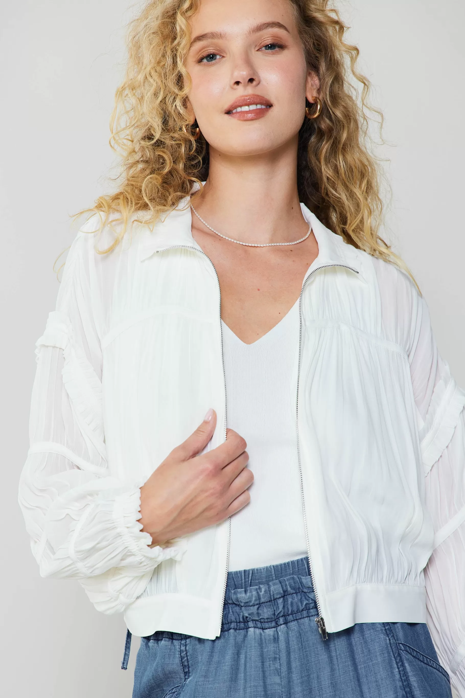 Current Air Coats & Jackets>Shirred Sleeve Jacket CREAMWHITE