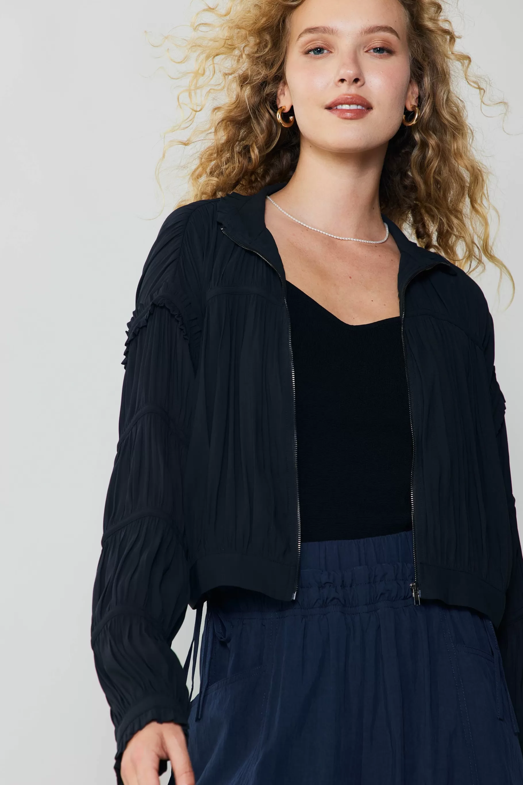 Current Air Coats & Jackets>Shirred Sleeve Jacket BLACK