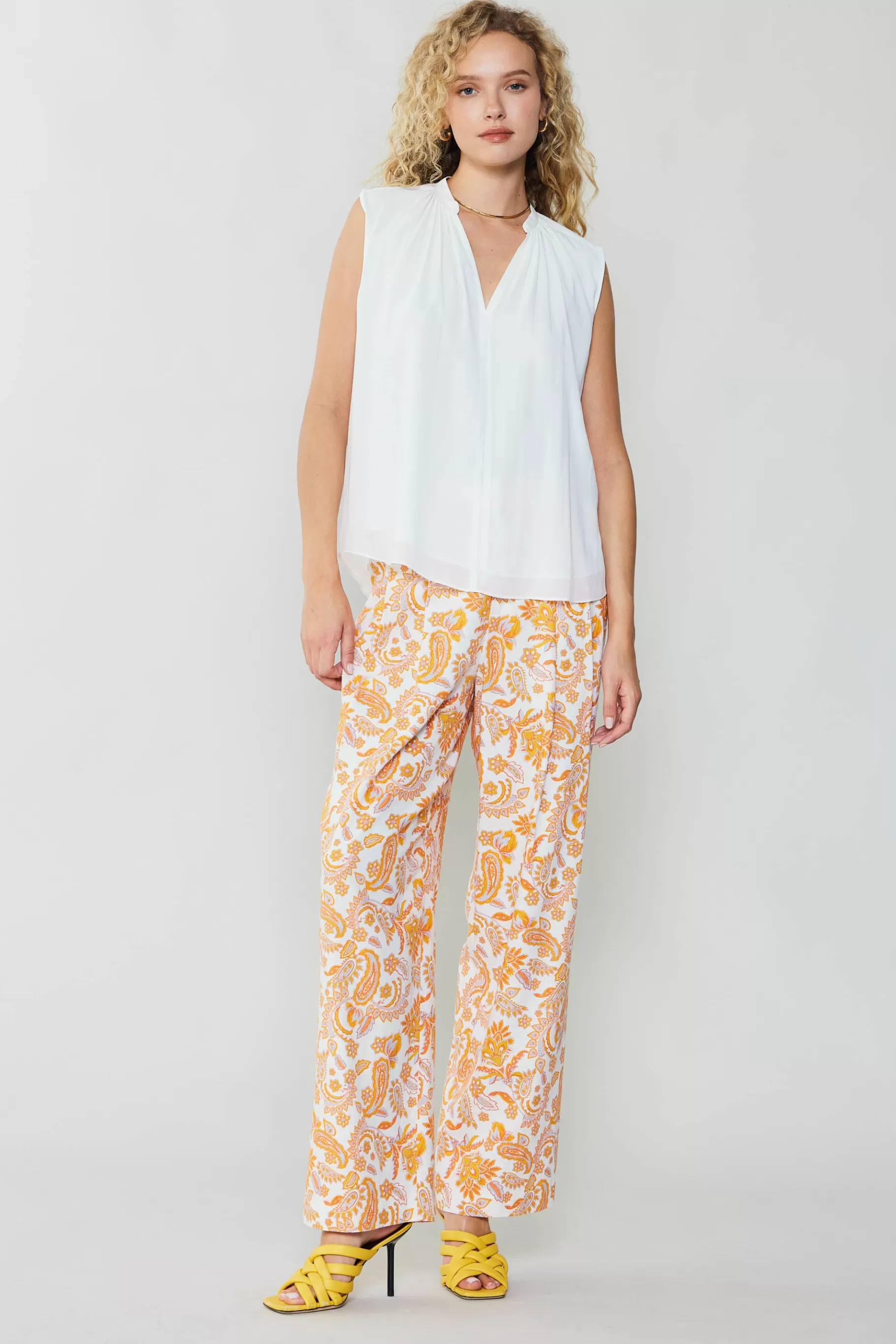 Current Air Sleeveless Tops>Shirred Sleeveless Top CREAMWHITE