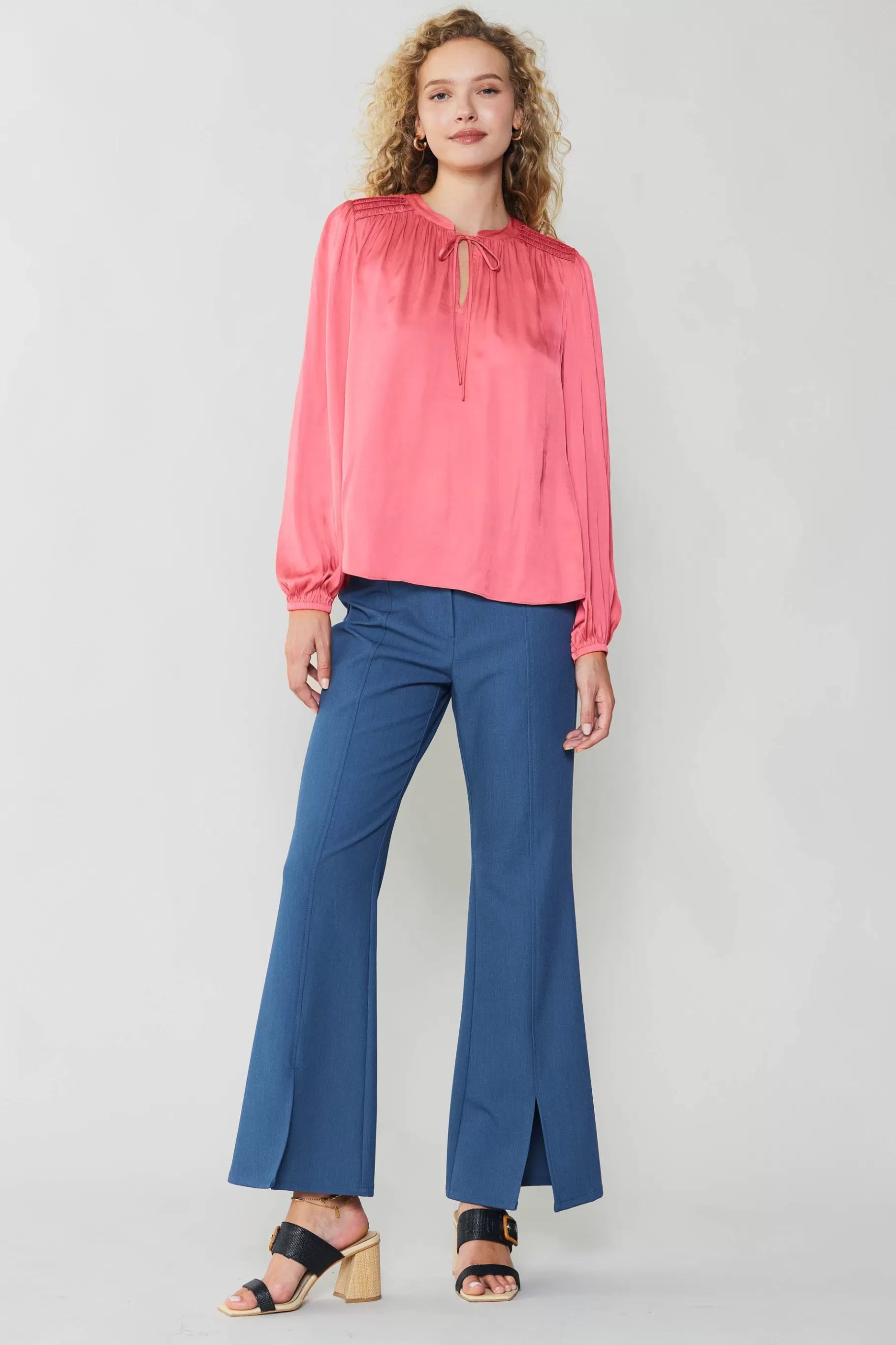 Current Air Long Sleeve Tops>Shirred Yoke Blouse BRINKPINK