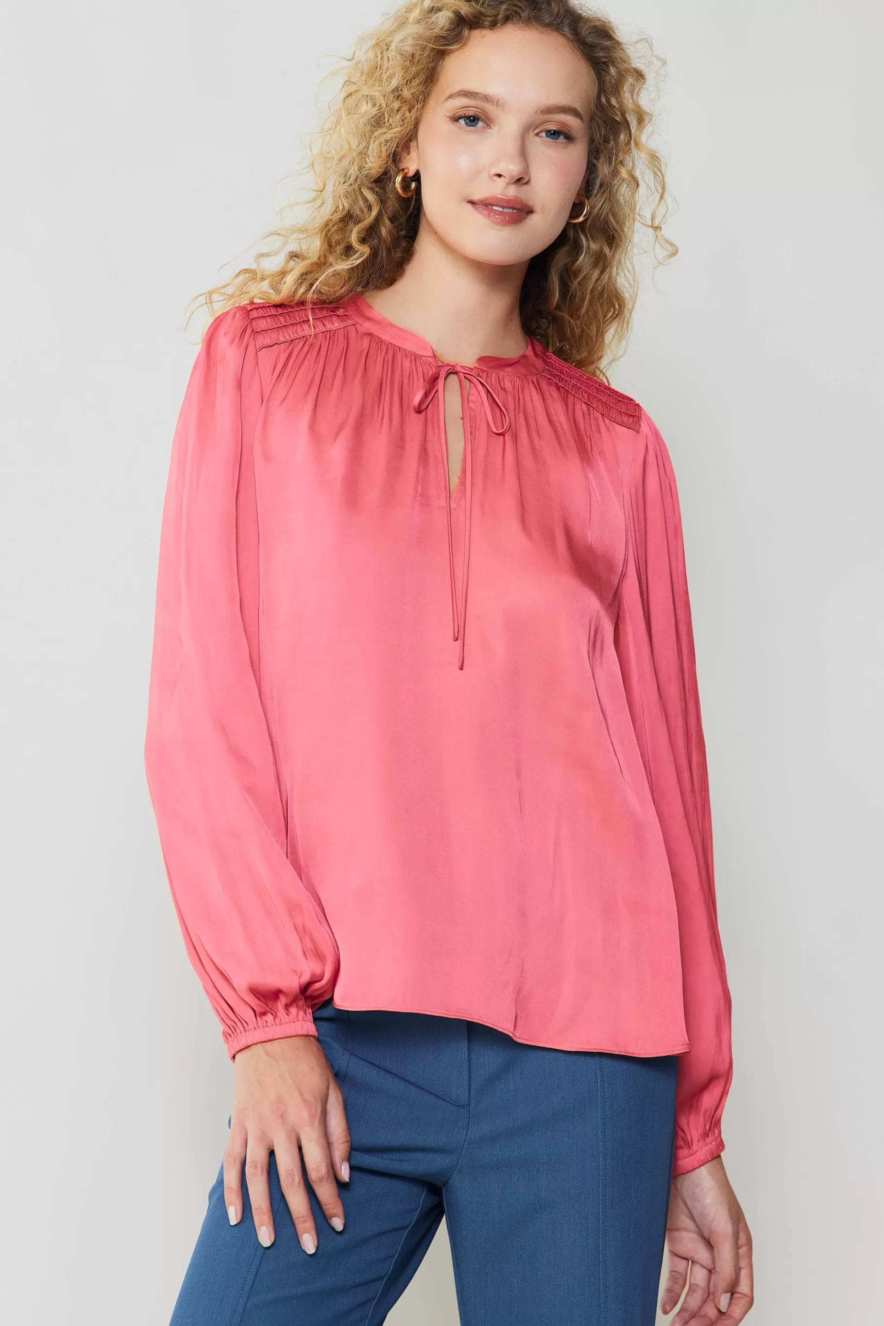 Current Air Long Sleeve Tops>Shirred Yoke Blouse BRINKPINK
