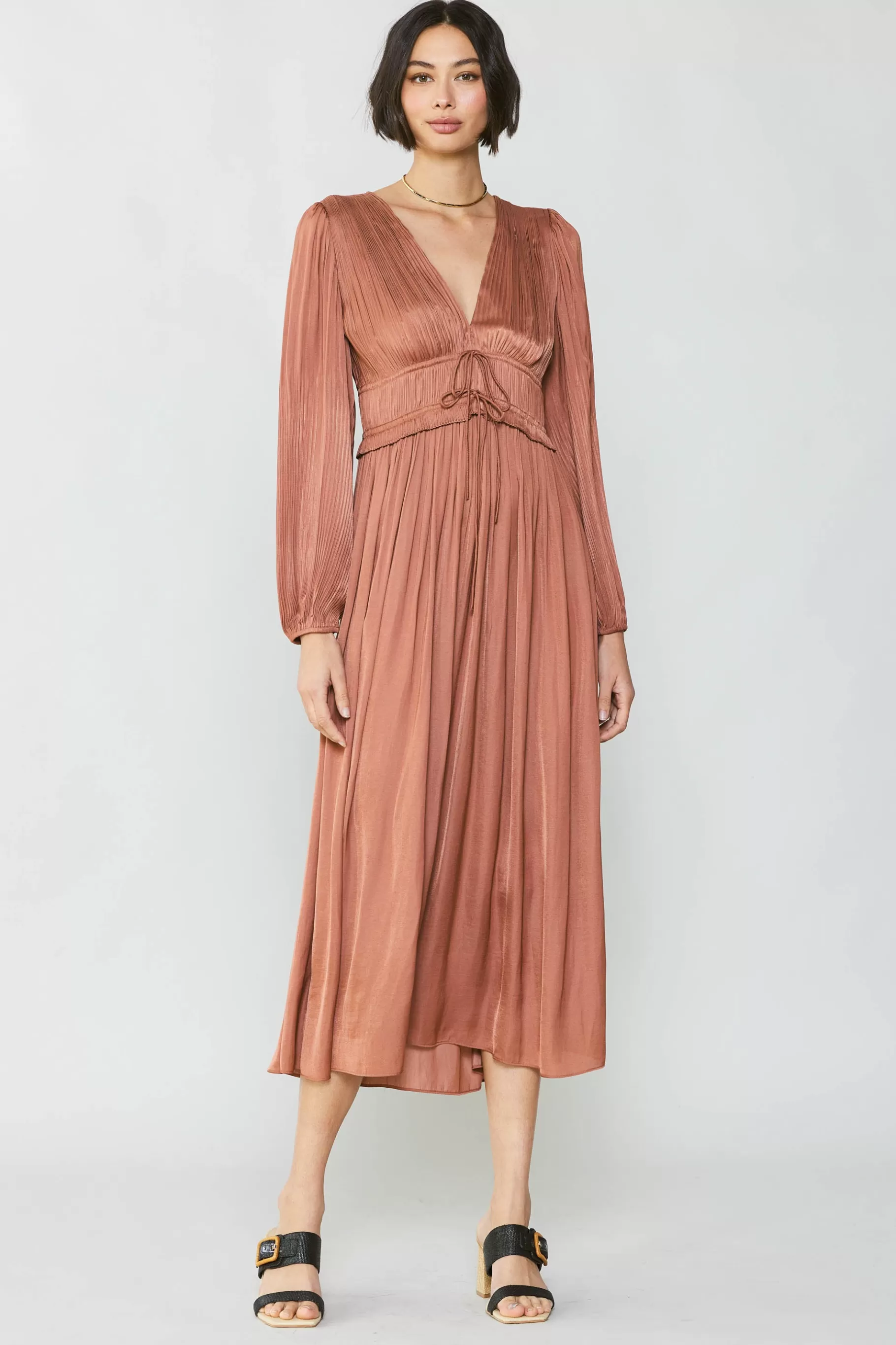 Current Air Maxi Dresses>Sidonie Pleated Maxi Dress CARAMEL