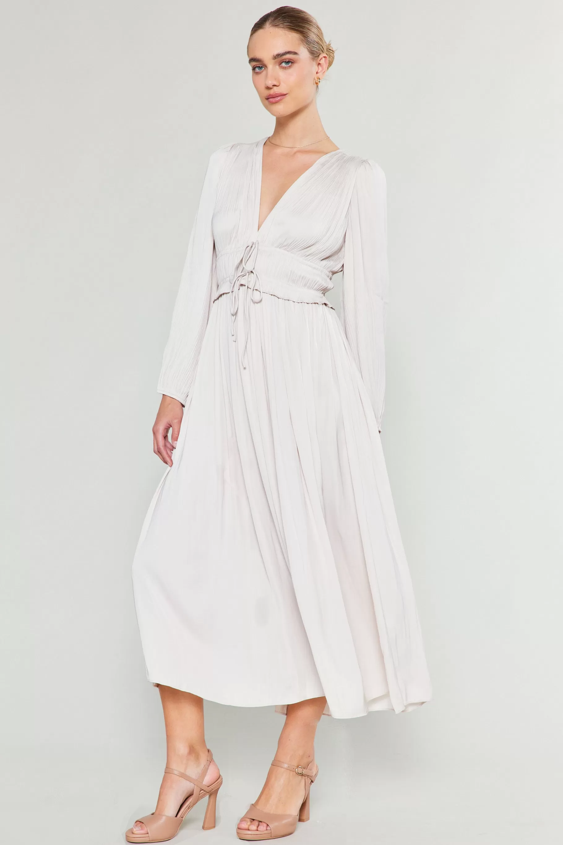 Current Air Maxi Dresses>Sidonie Pleated Maxi Dress ECRU