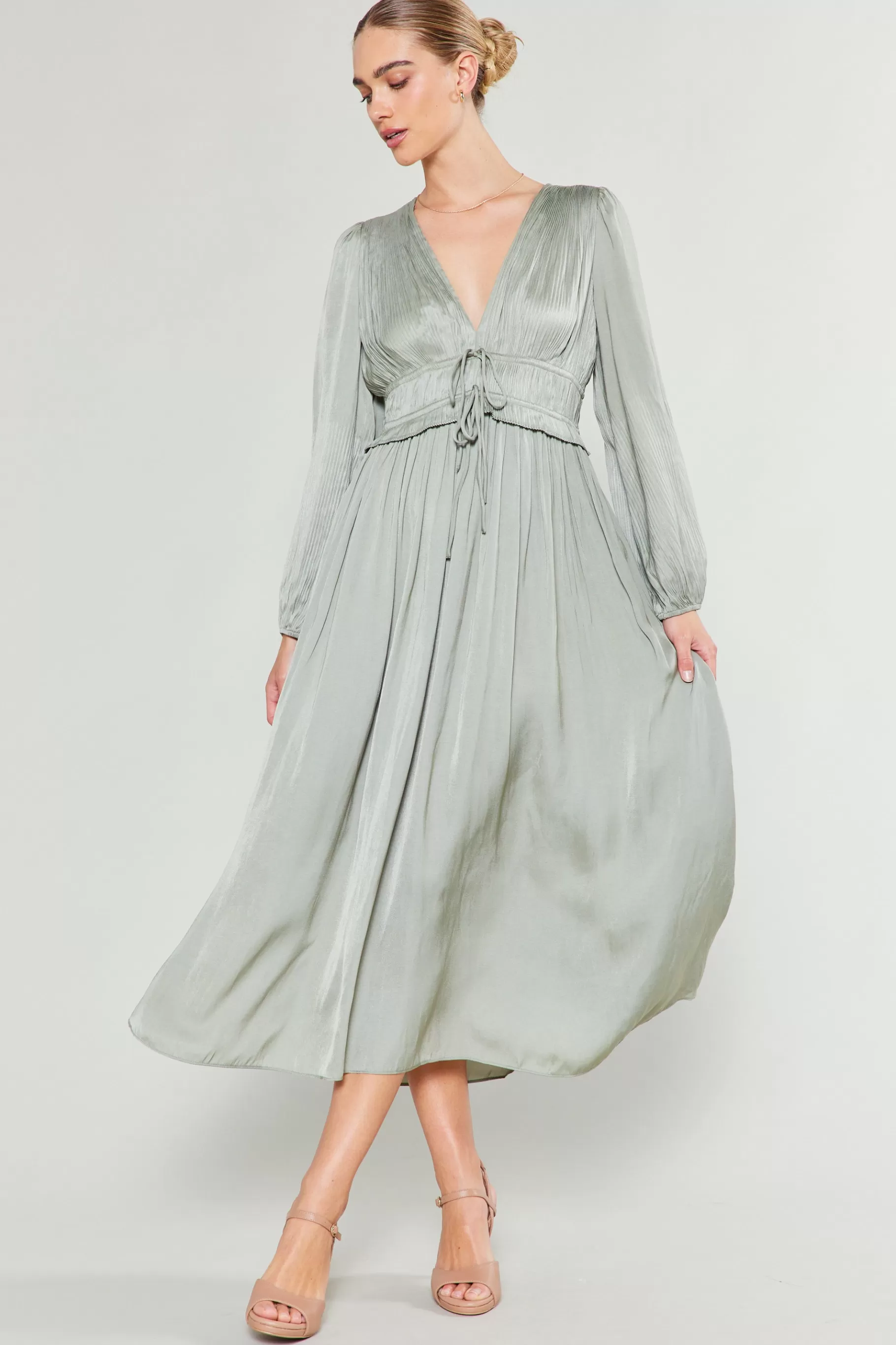 Current Air Maxi Dresses>Sidonie Pleated Maxi Dress SAGE