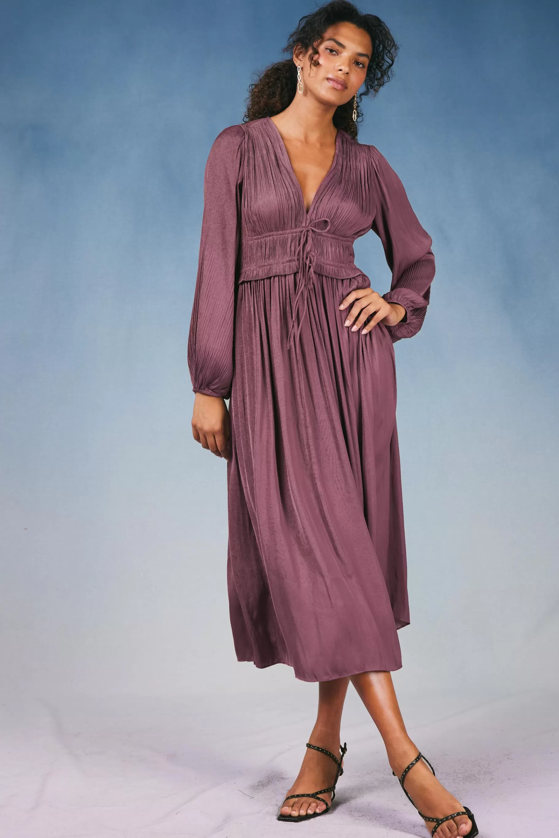 Current Air Maxi Dresses>Sidonie Pleated Maxi Dress DUSTYPLUM