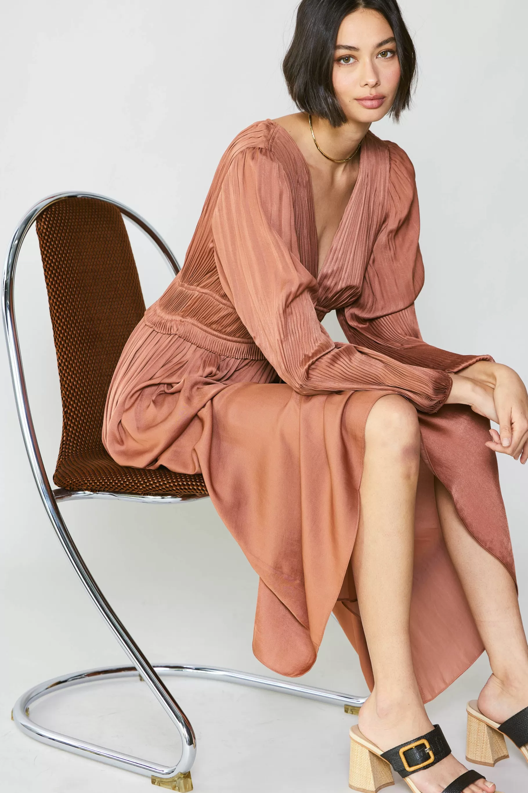 Current Air Maxi Dresses>Sidonie Pleated Maxi Dress CARAMEL