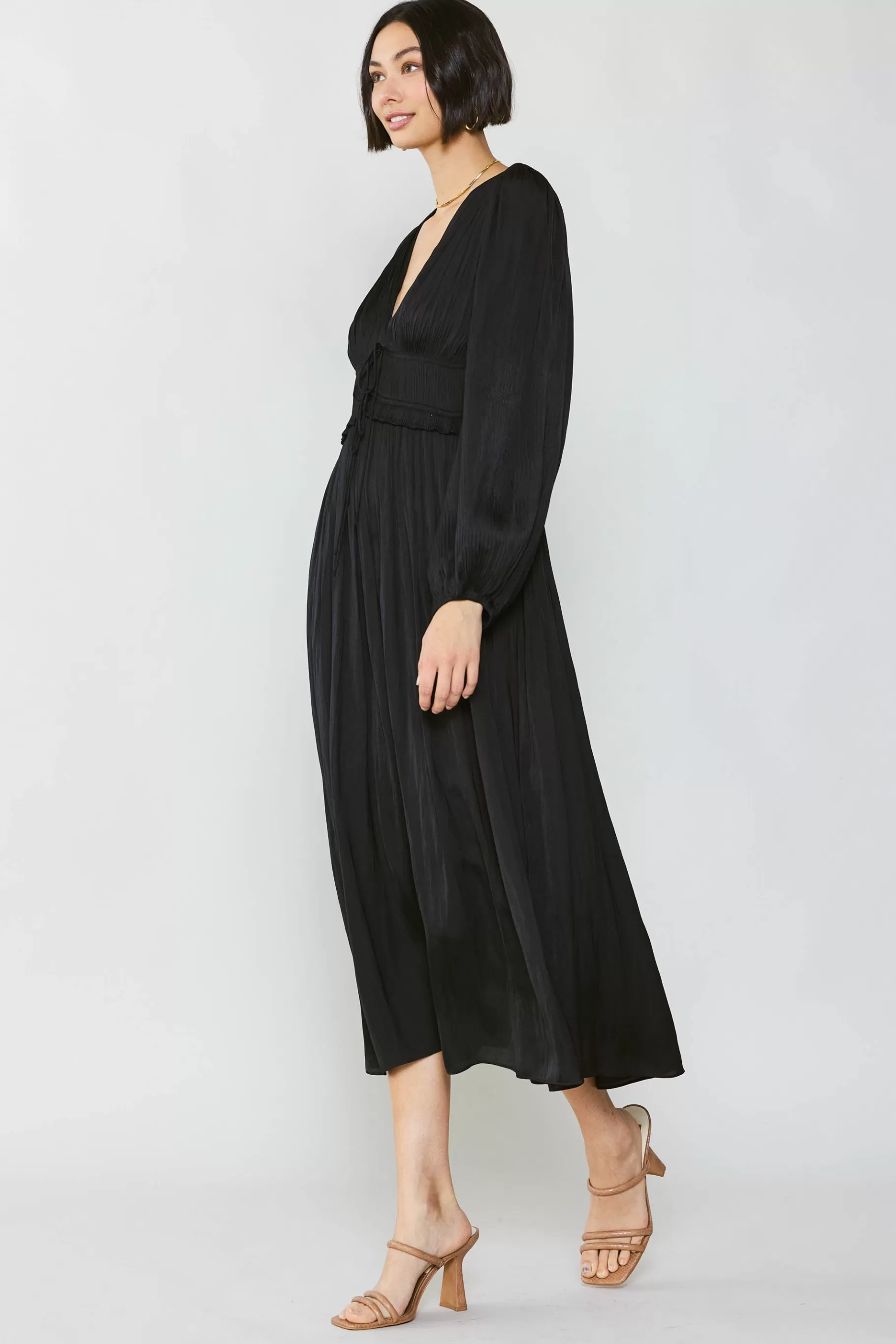 Current Air Maxi Dresses>Sidonie Pleated Maxi Dress BLACK