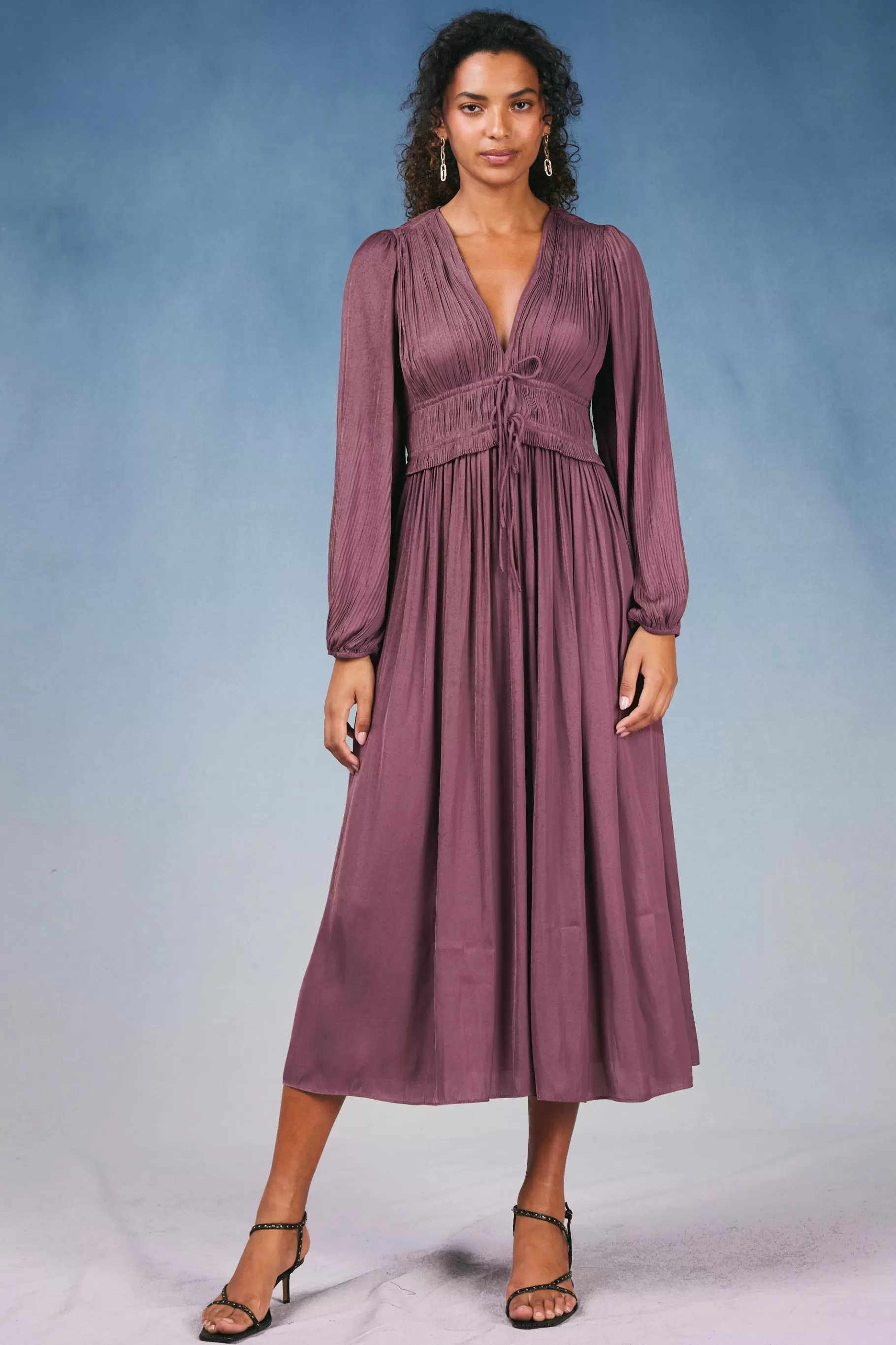 Current Air Maxi Dresses>Sidonie Pleated Maxi Dress DUSTYPLUM