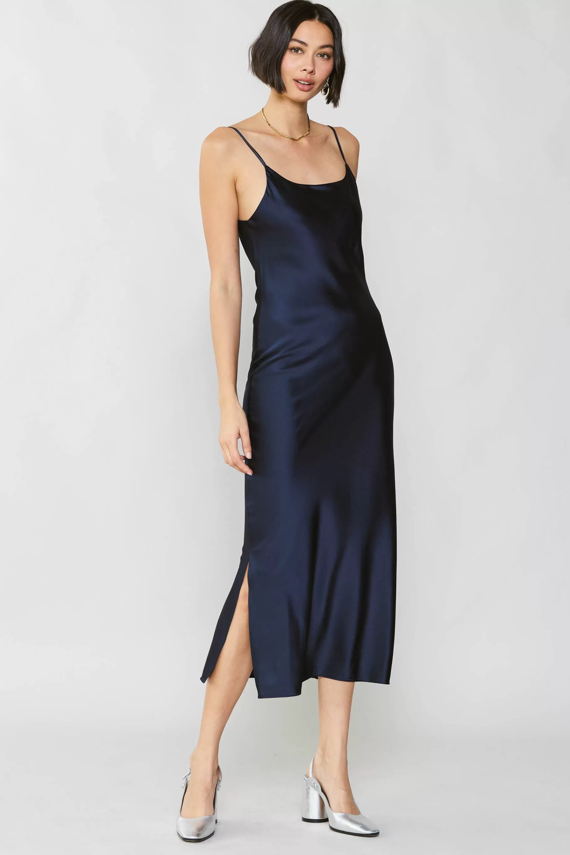 Current Air Midi Dresses>Silk Bias Midi Dress NAVY