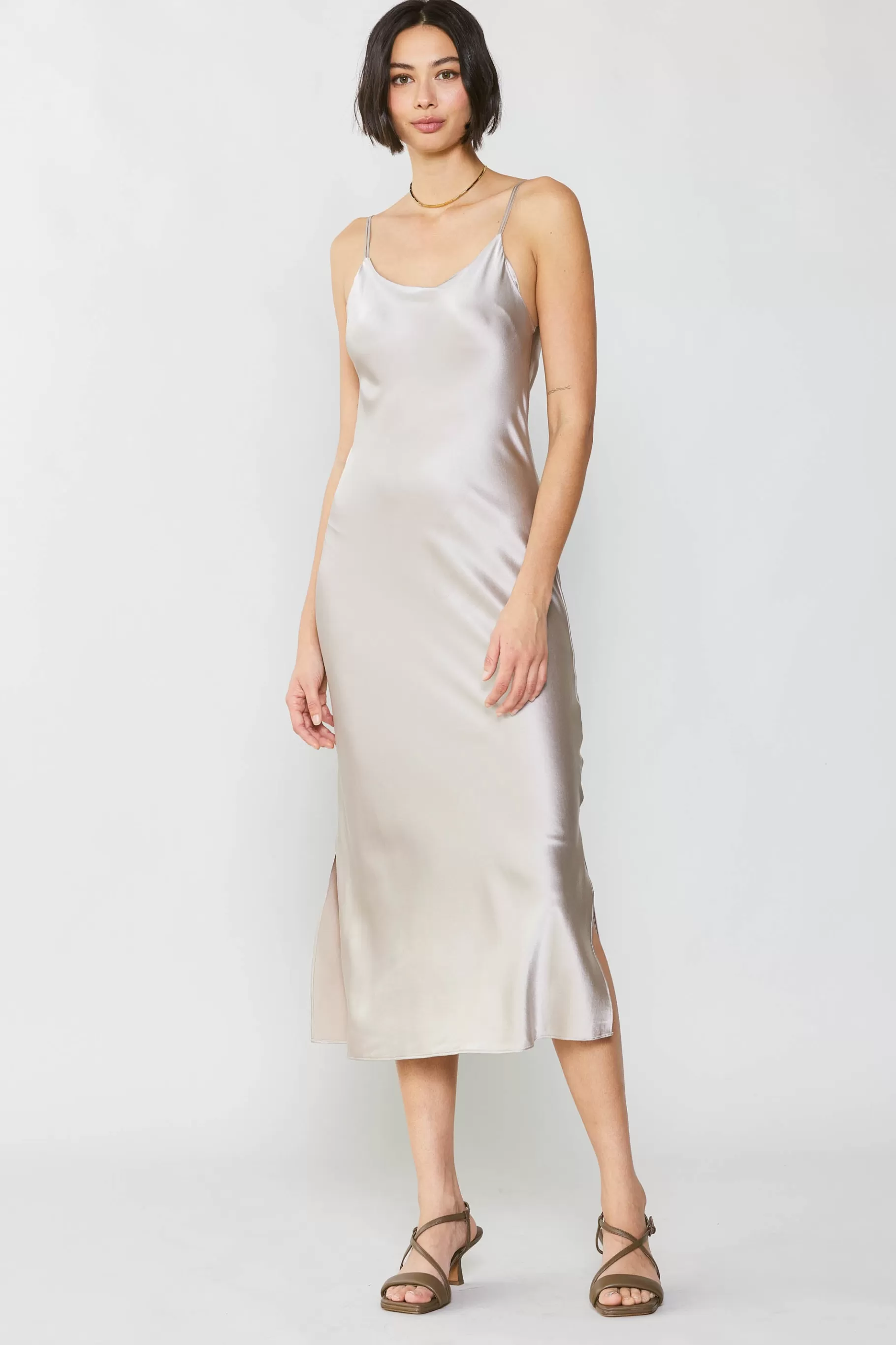 Current Air Midi Dresses>Silk Bias Midi Dress CHAMPAGNE
