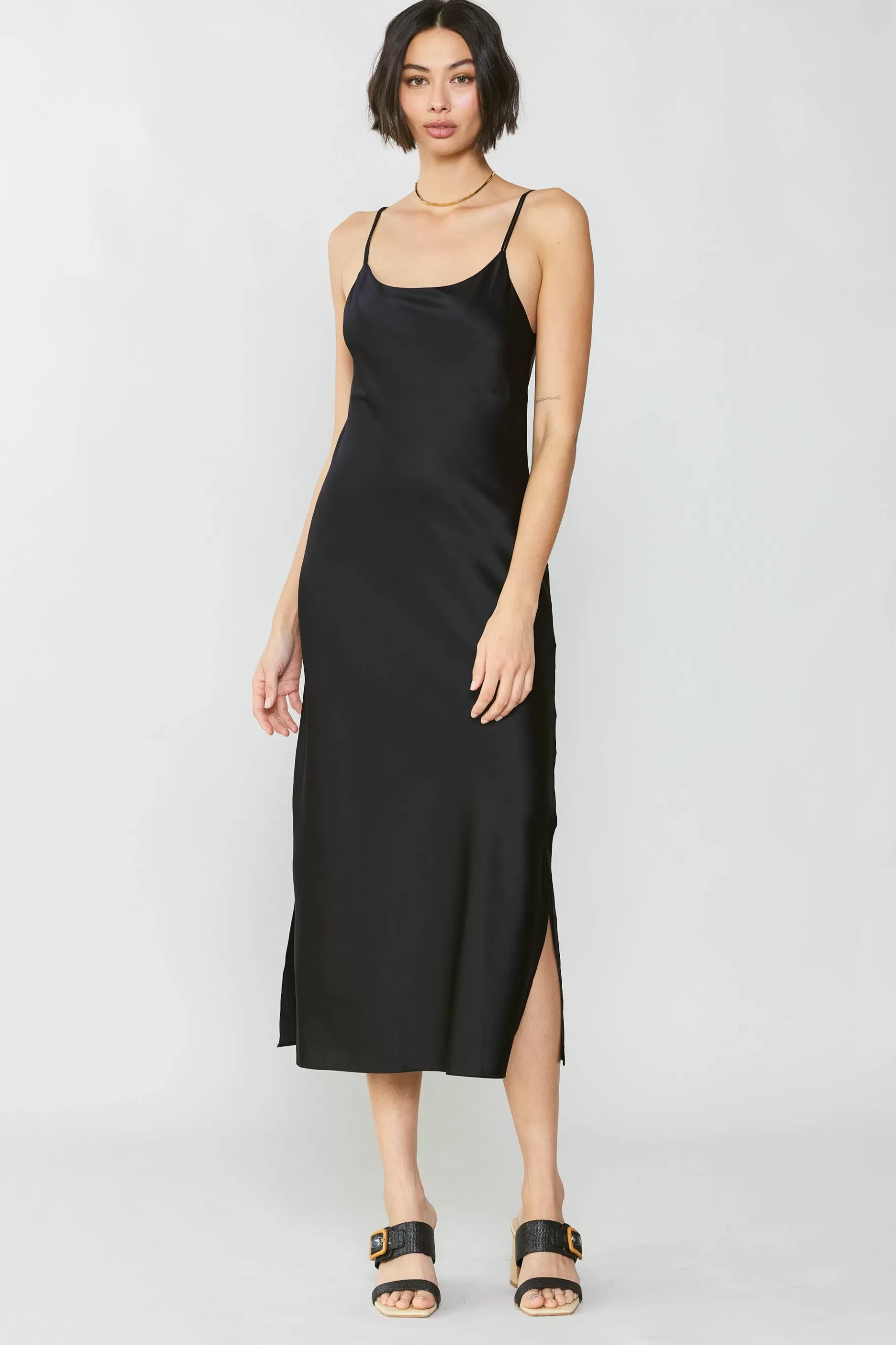Current Air Midi Dresses>Silk Bias Midi Dress BLACK