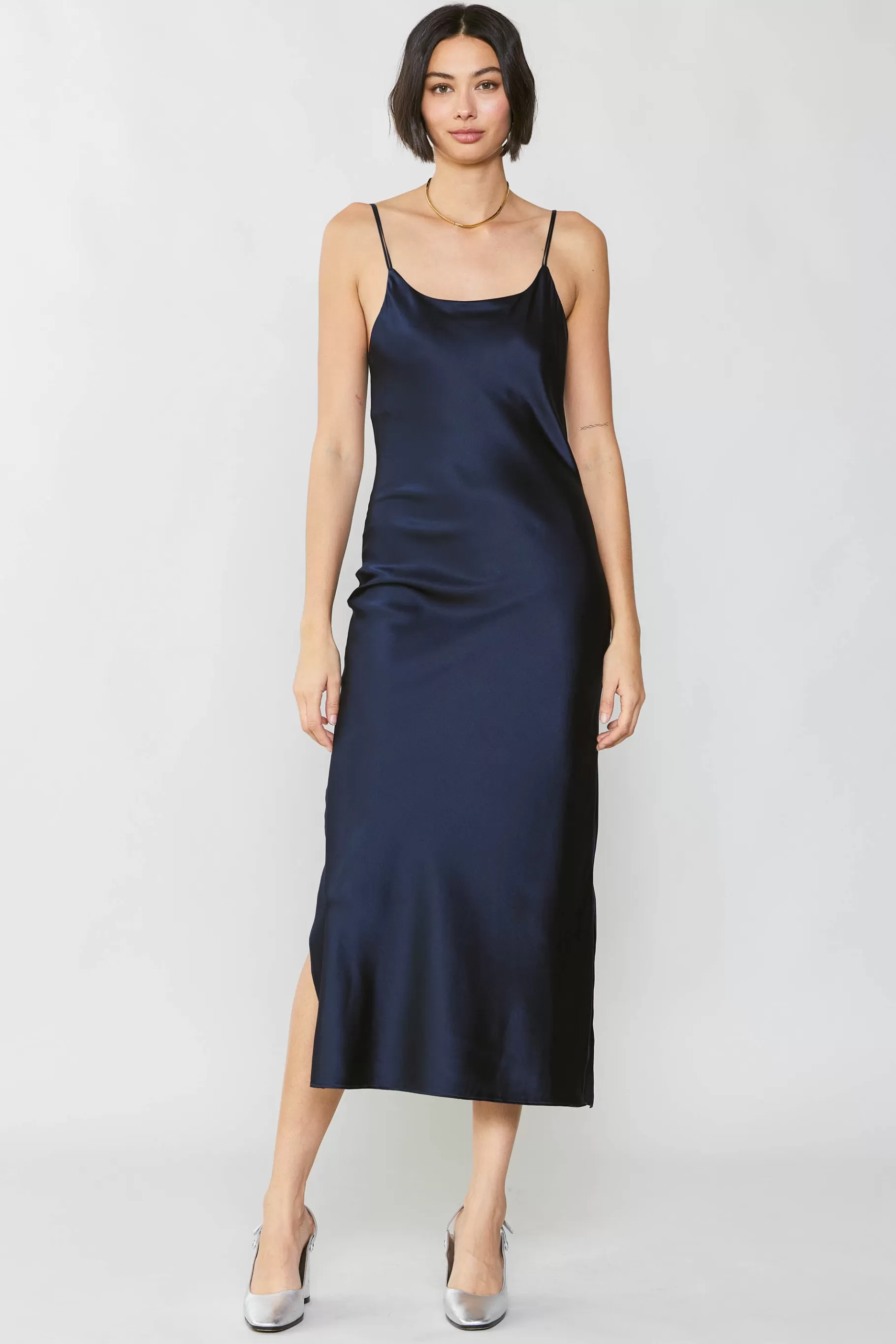 Current Air Midi Dresses>Silk Bias Midi Dress NAVY