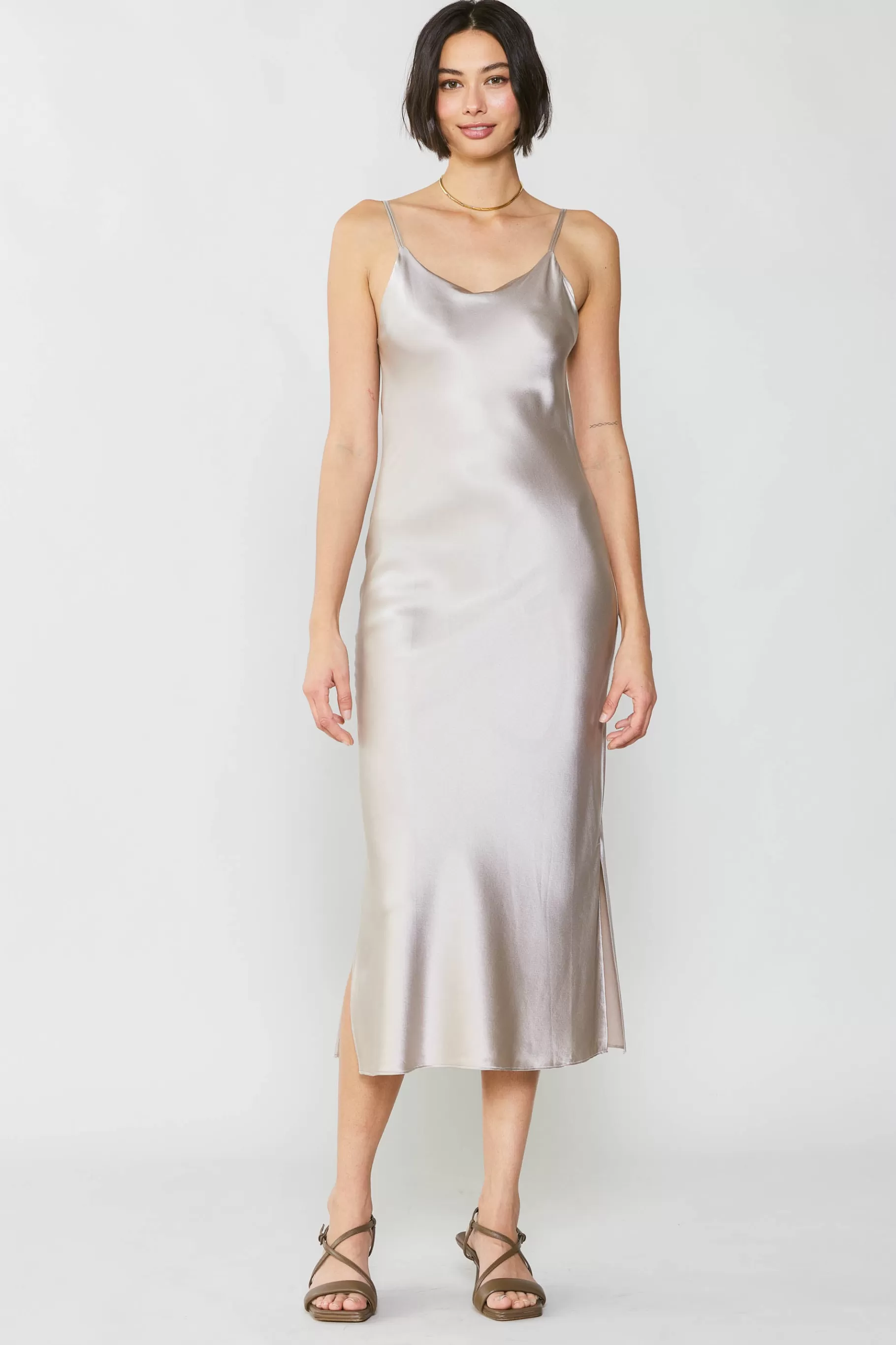 Current Air Midi Dresses>Silk Bias Midi Dress CHAMPAGNE