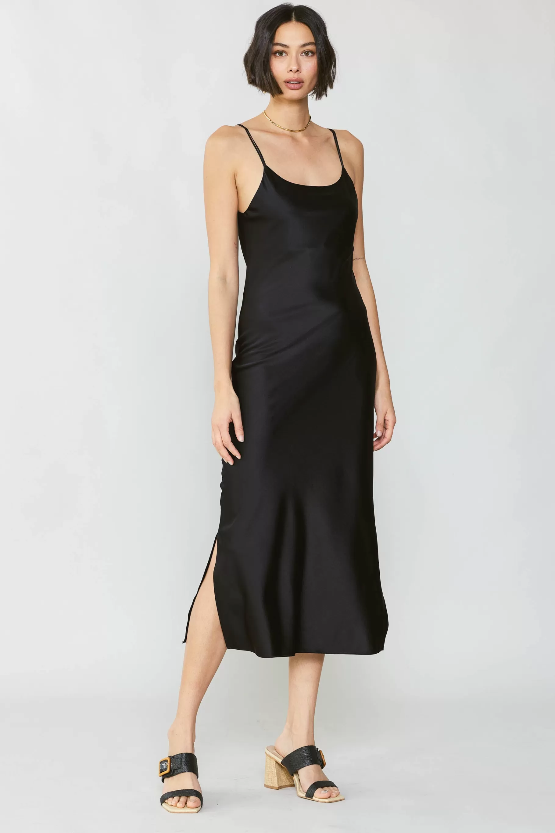 Current Air Midi Dresses>Silk Bias Midi Dress BLACK