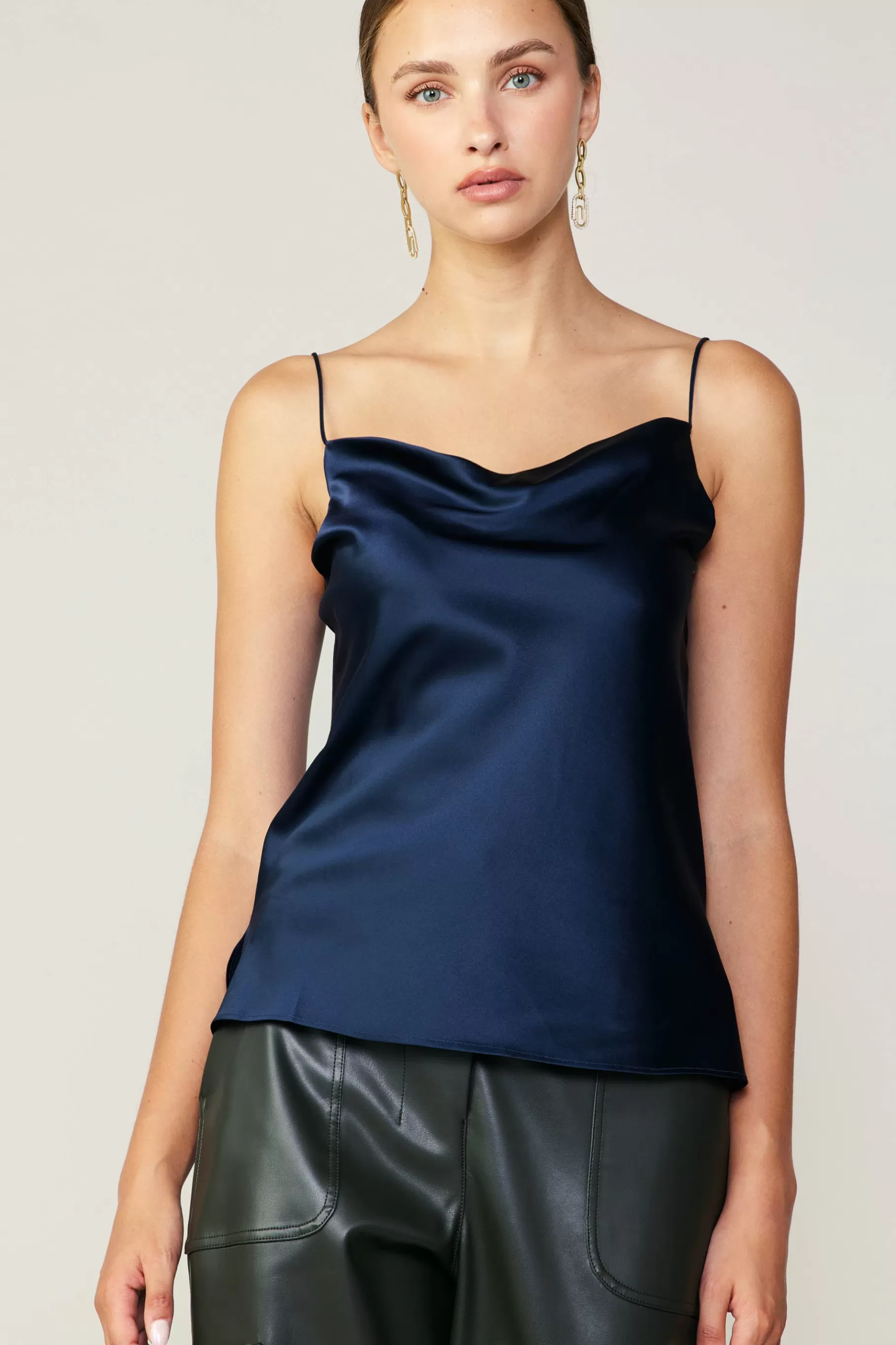 Current Air Sleeveless Tops>Silk Cowl Neck Cami NAVY