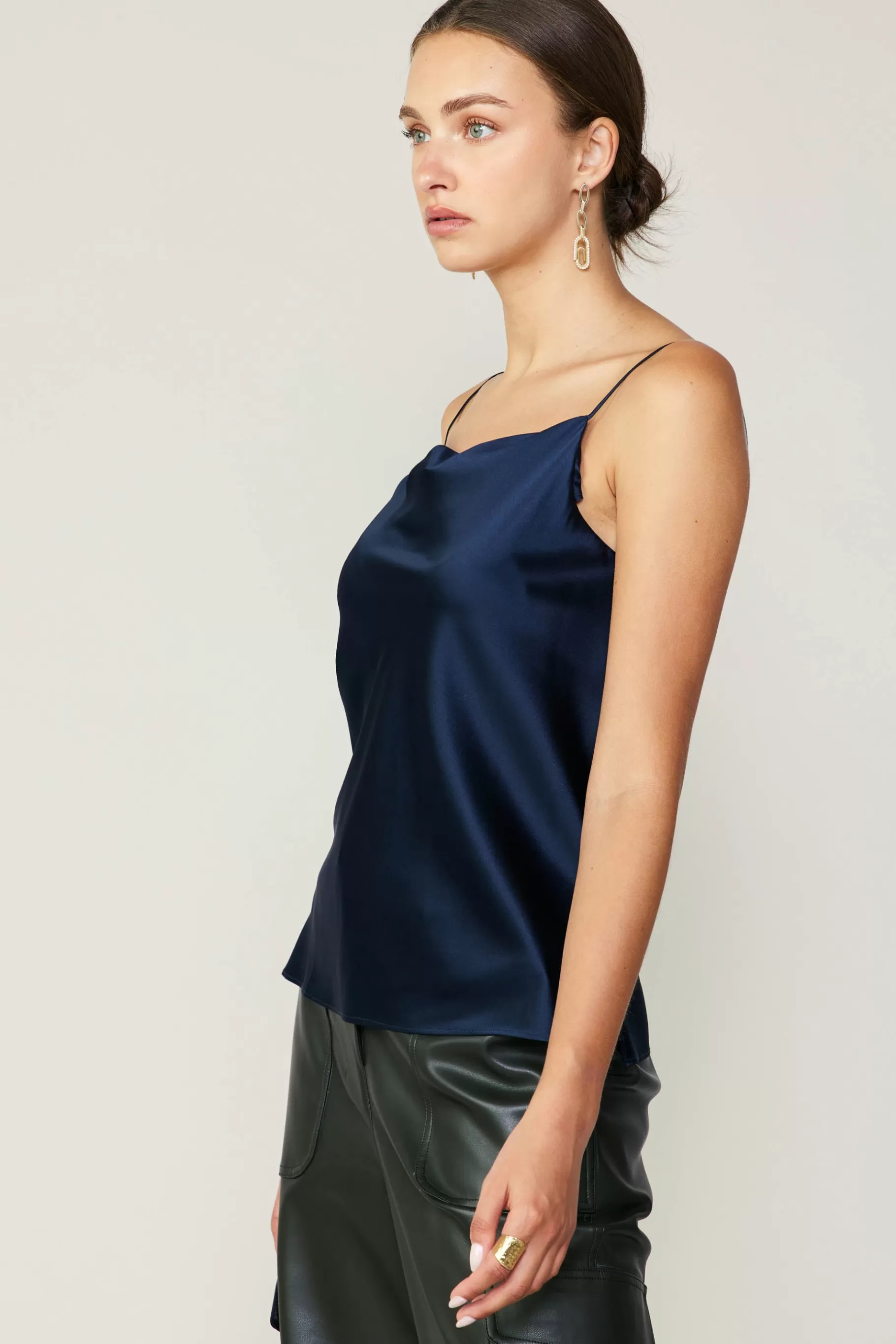 Current Air Sleeveless Tops>Silk Cowl Neck Cami NAVY