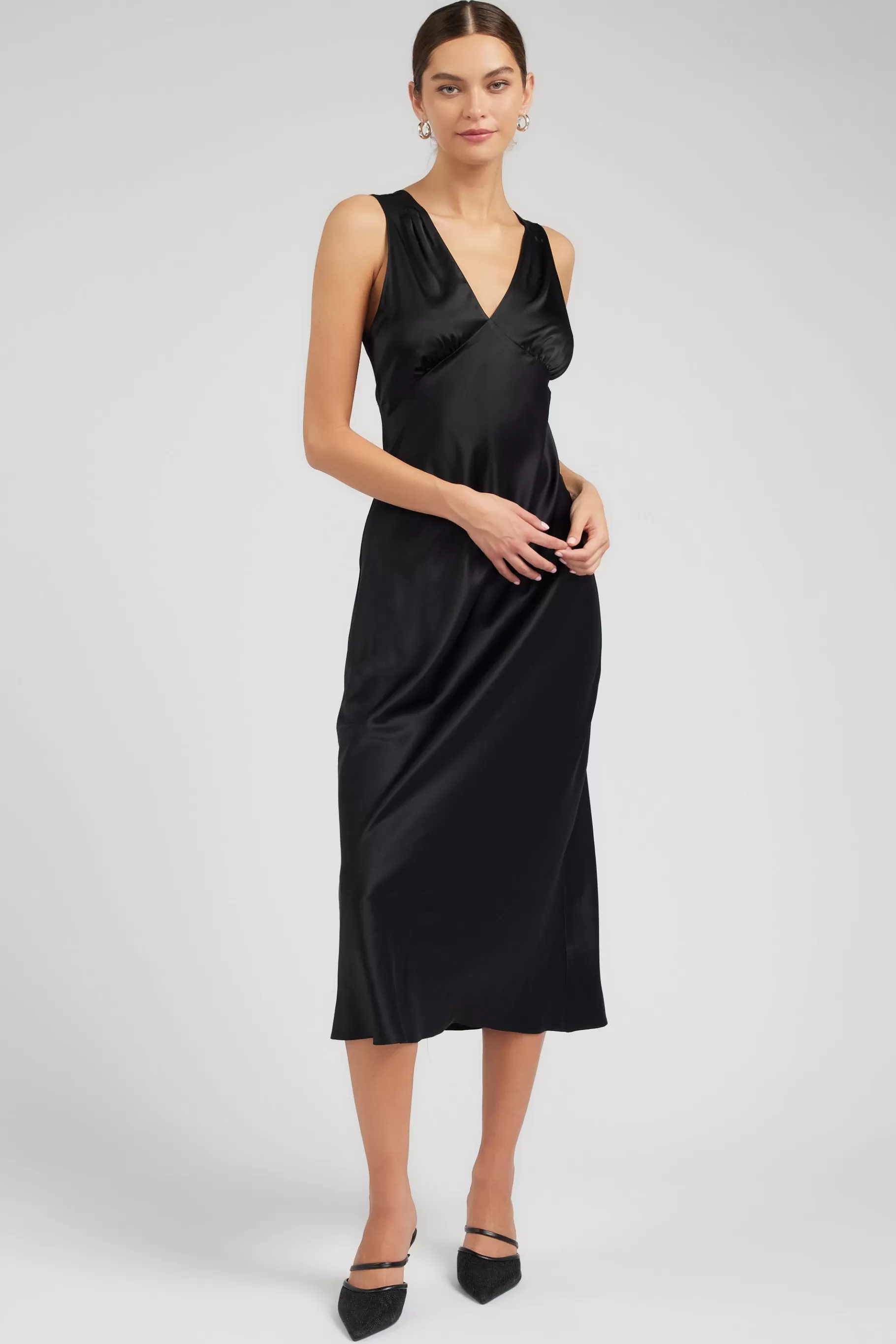 Current Air Maxi Dresses>Silk Sweetheart Maxi Dress BLACK