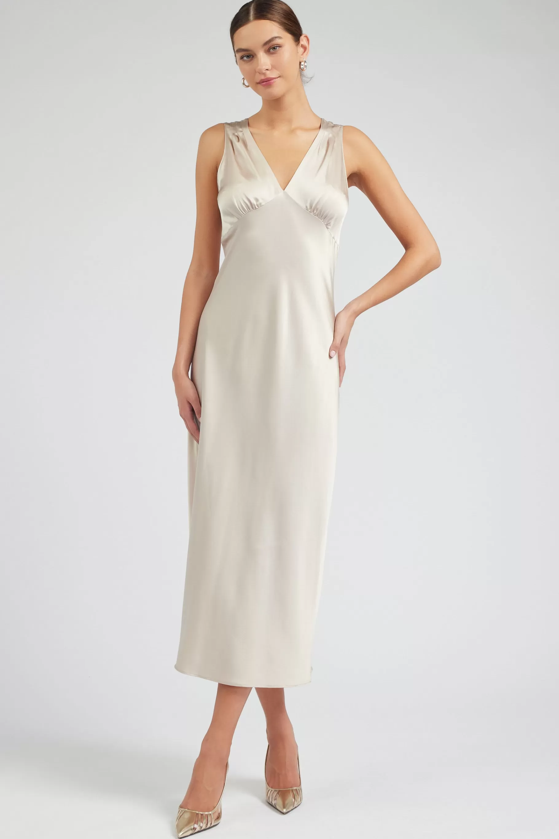Current Air Maxi Dresses>Silk Sweetheart Maxi Dress CHAMPAGNE