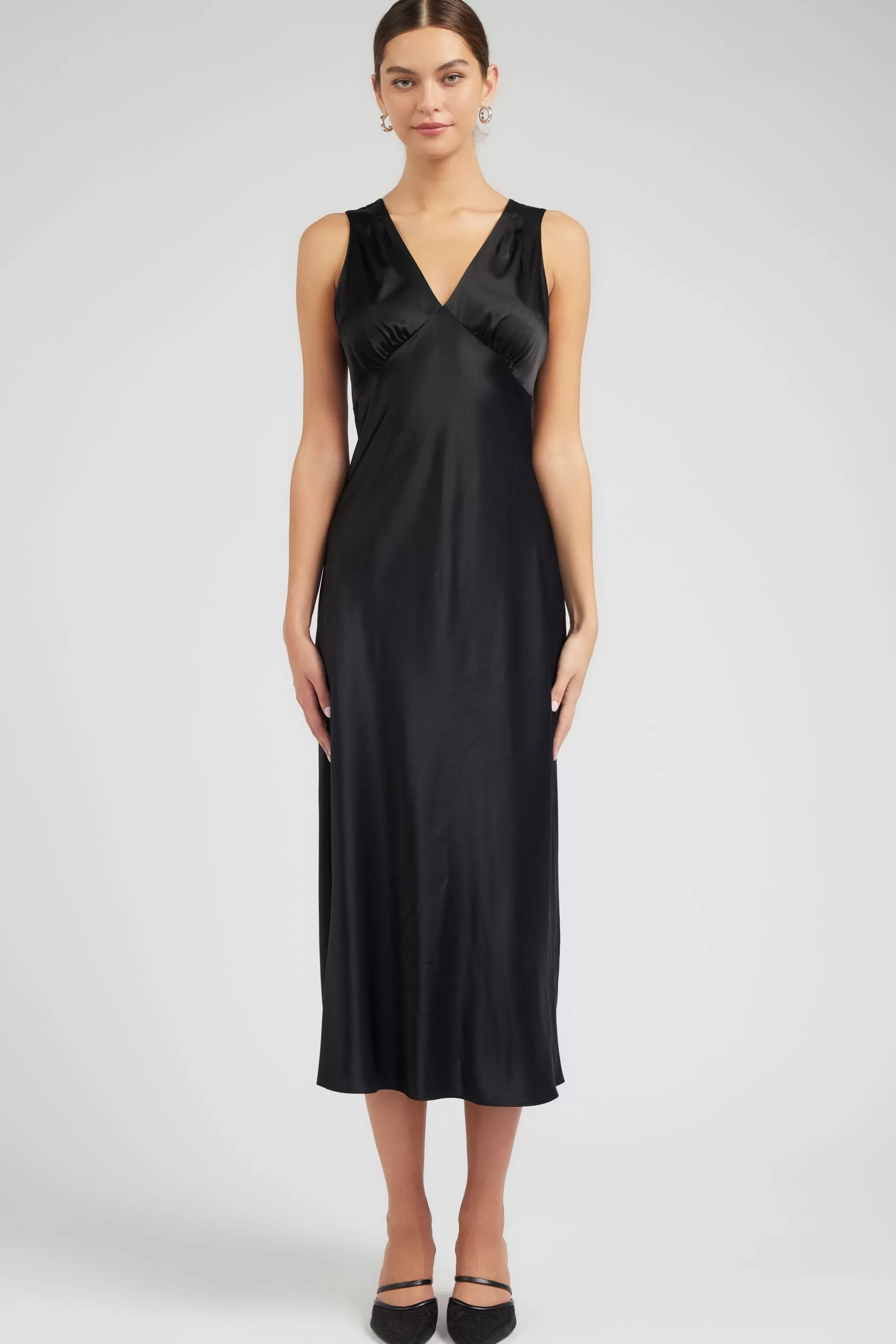 Current Air Maxi Dresses>Silk Sweetheart Maxi Dress BLACK
