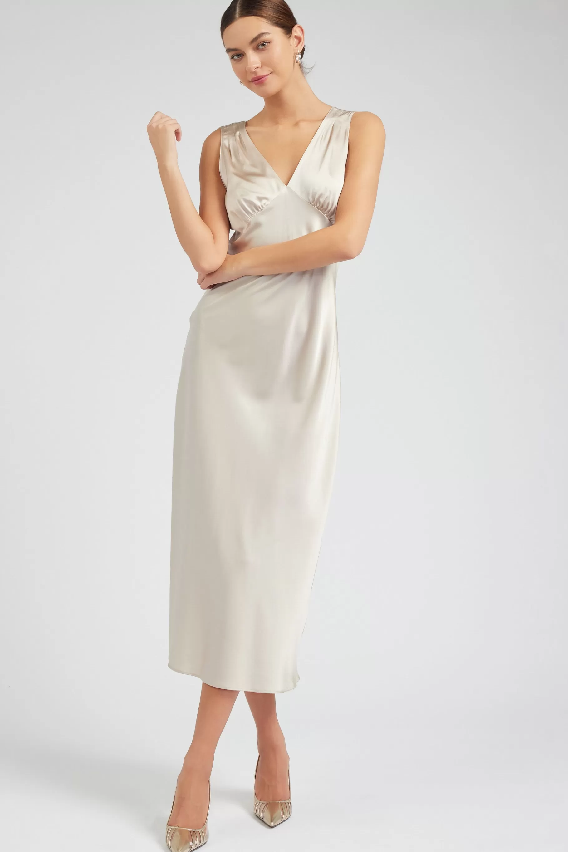 Current Air Maxi Dresses>Silk Sweetheart Maxi Dress CHAMPAGNE