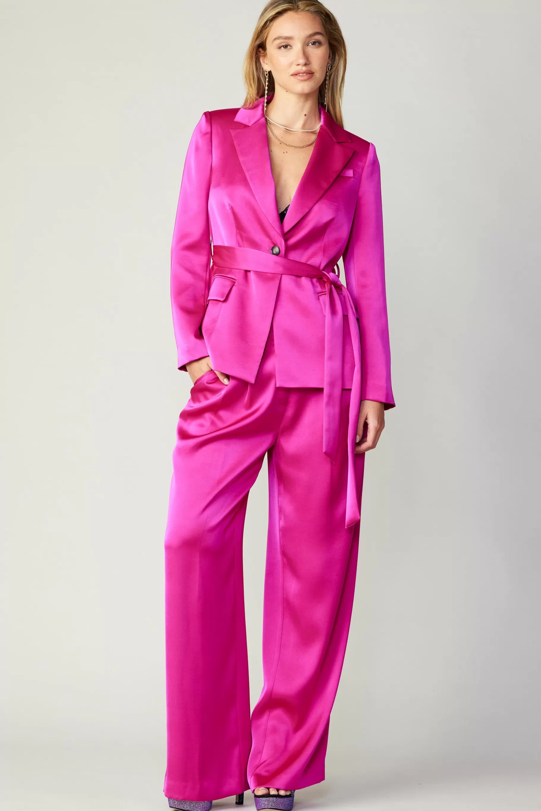 Current Air Coats & Jackets>Silky Belted Blazer FUCHSIA