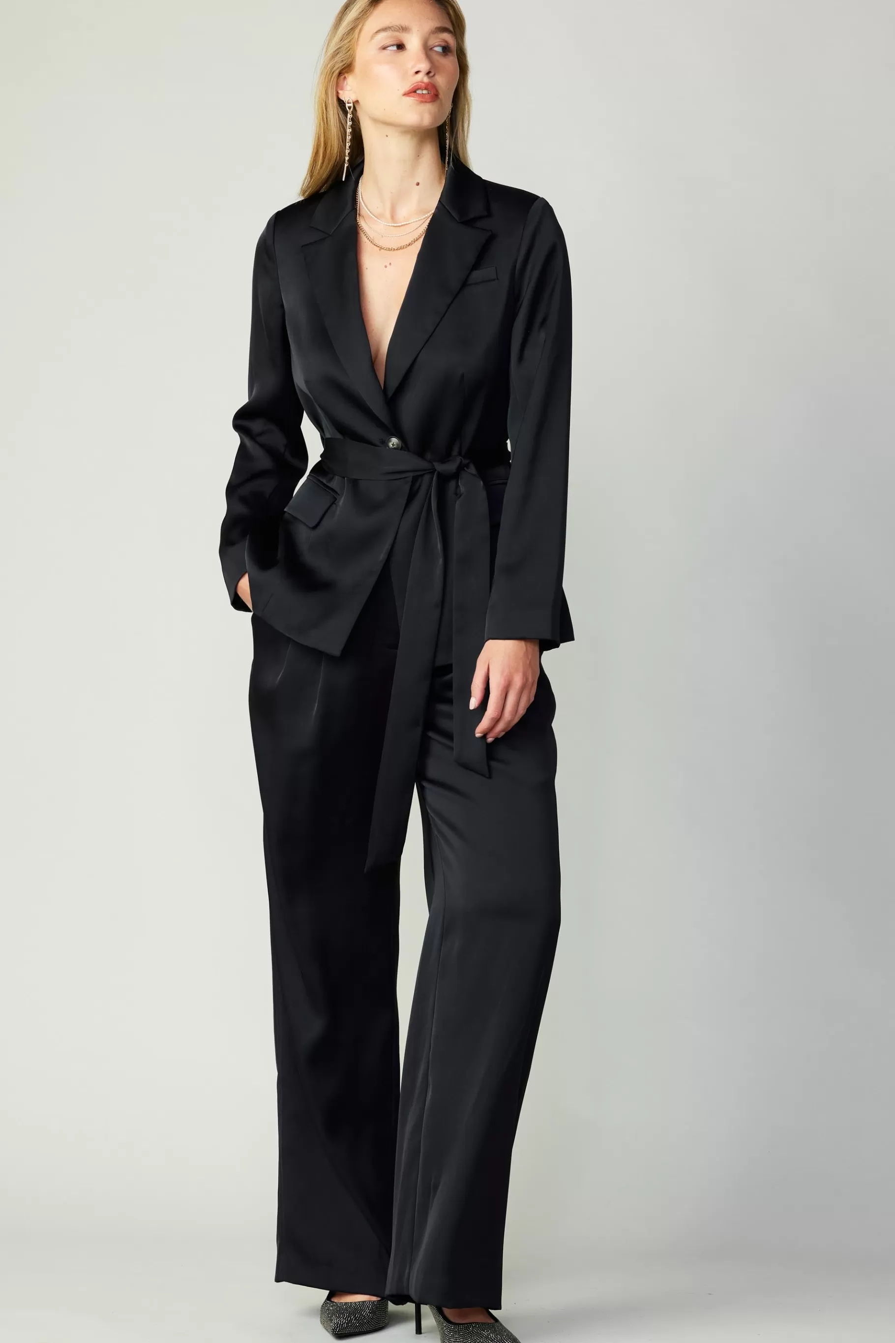 Current Air Pants>Silky Pintucked Trousers BLACK