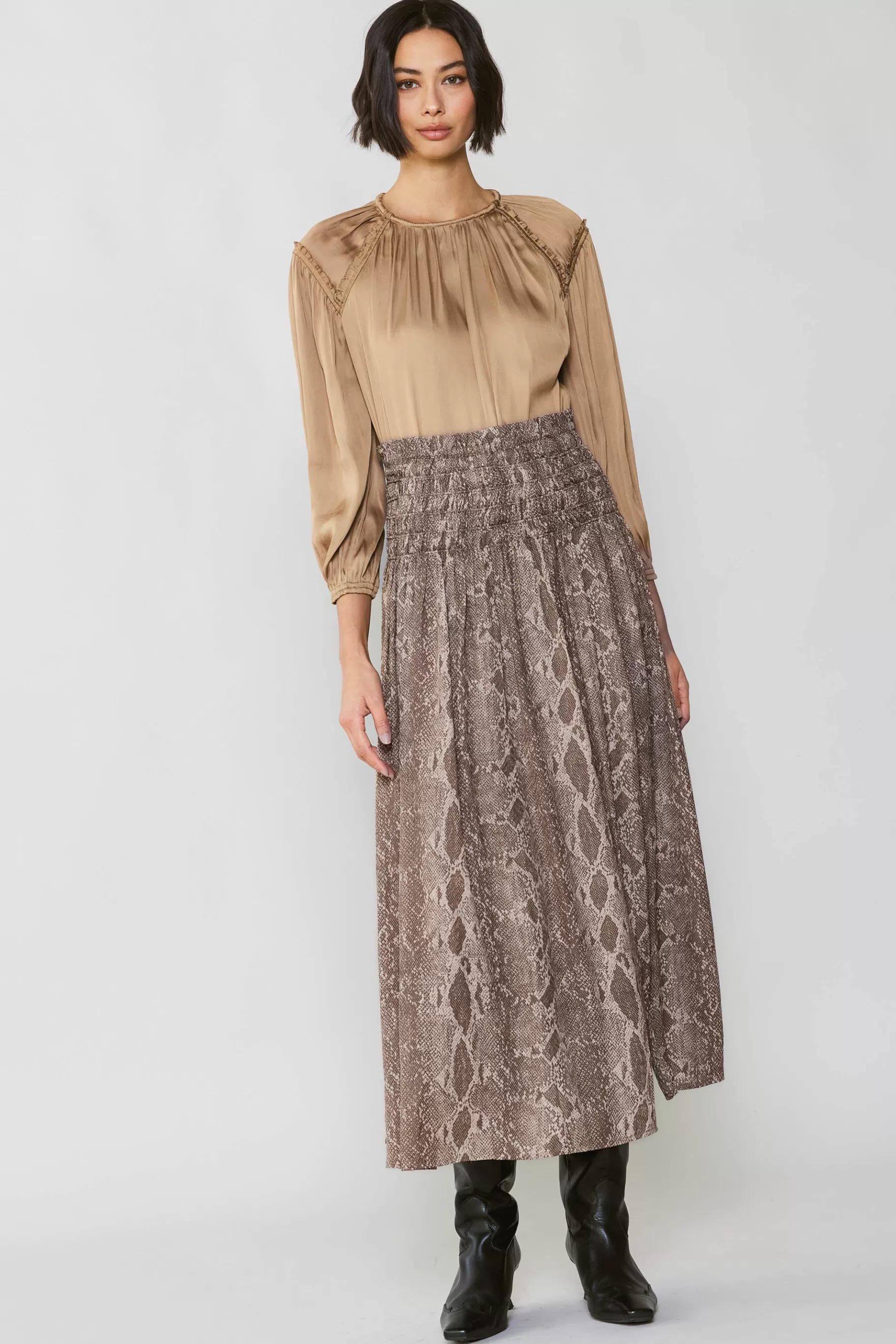 Current Air Skirts>Snake Print Midi Skirt BROWN