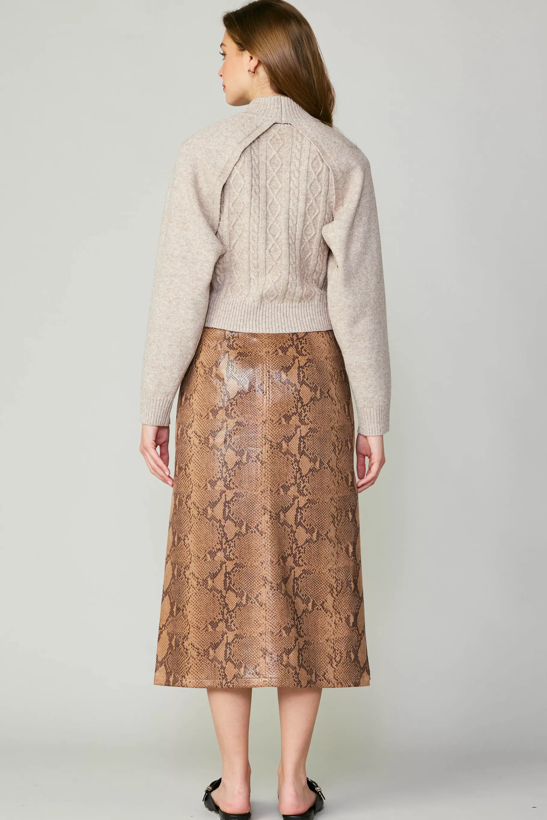 Current Air Skirts>Snake Print Midi Skirt SNAKESKINBROWN