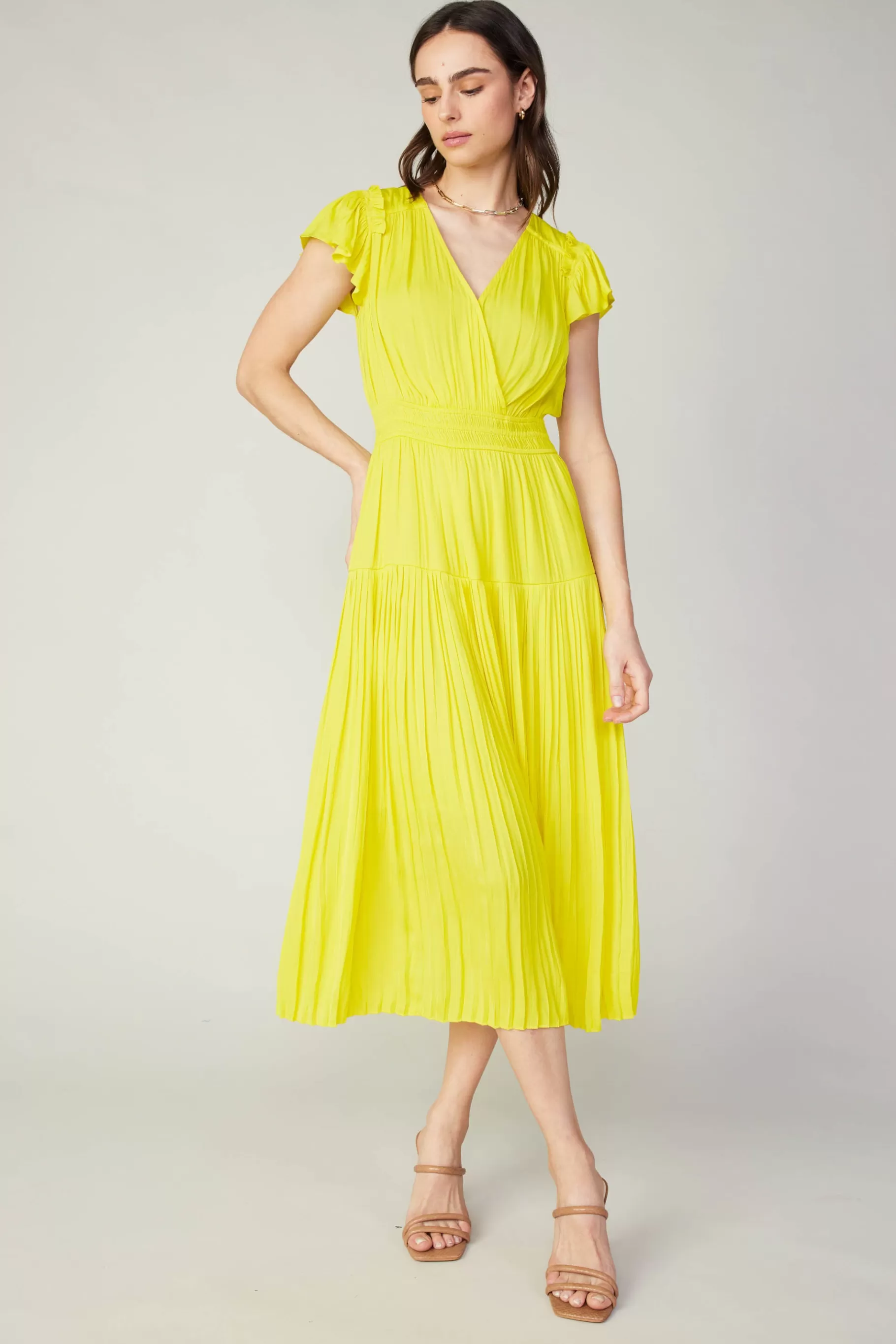 Current Air Midi Dresses>Sophia Flutter Sleeve Midi Dress PINEAPPLE