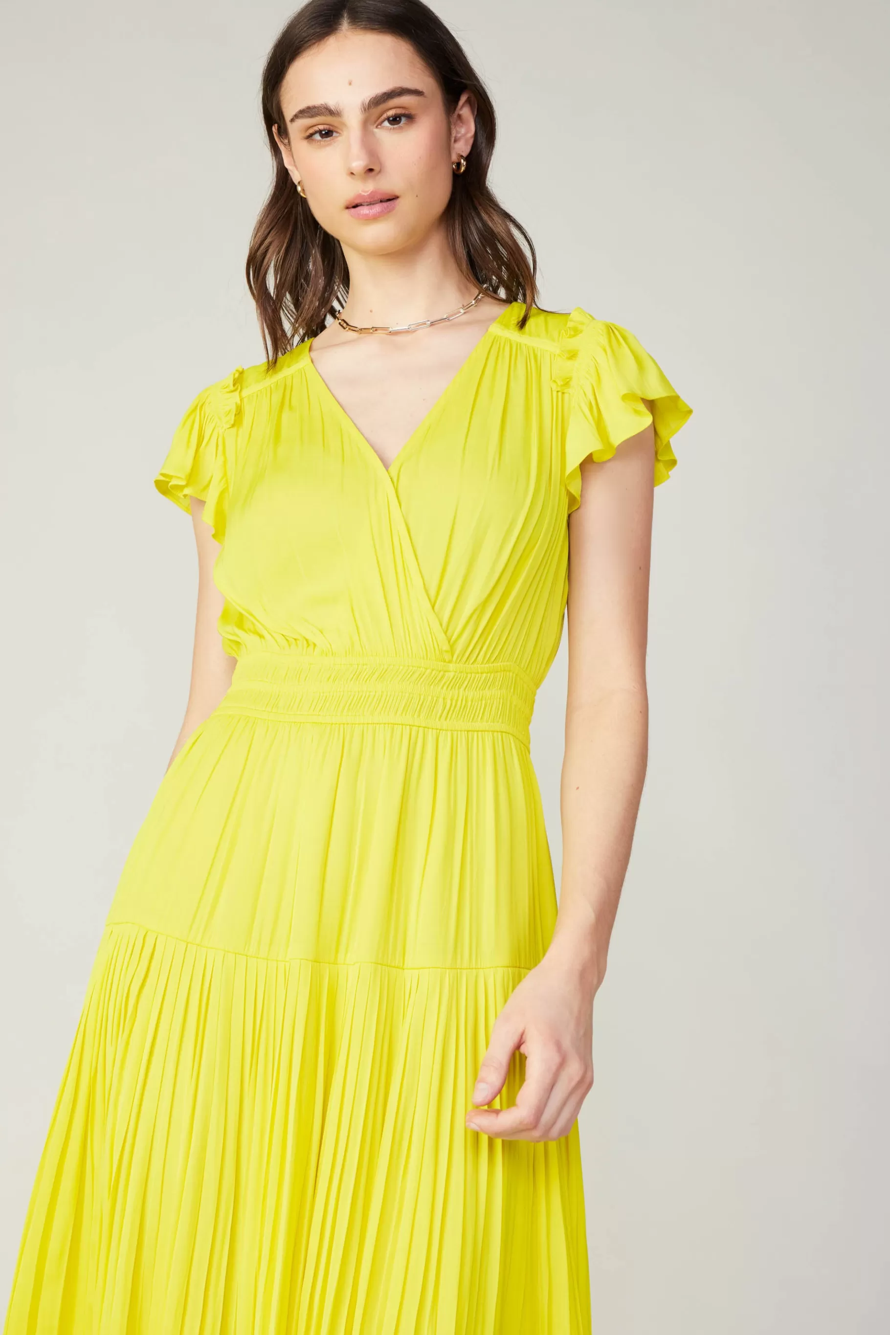 Current Air Midi Dresses>Sophia Flutter Sleeve Midi Dress PINEAPPLE