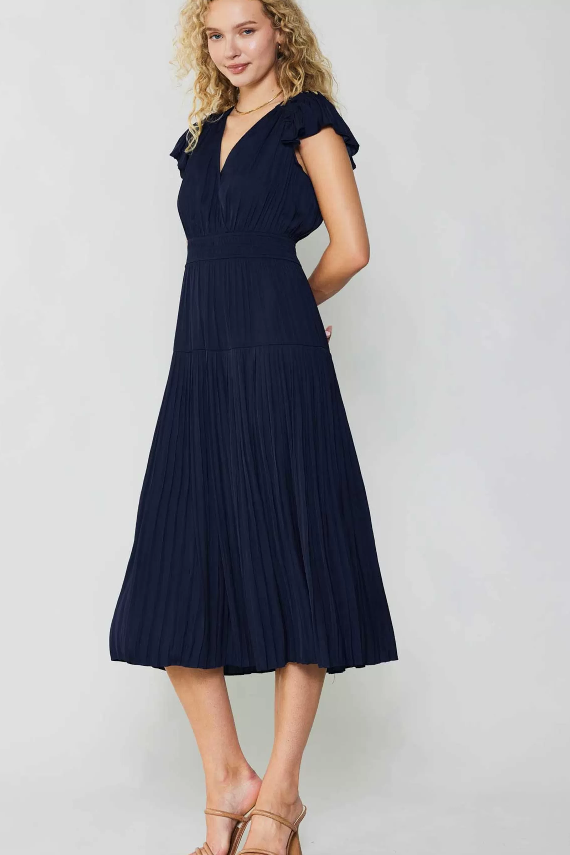 Current Air Midi Dresses>Sophia Flutter Sleeve Midi Dress NAVY