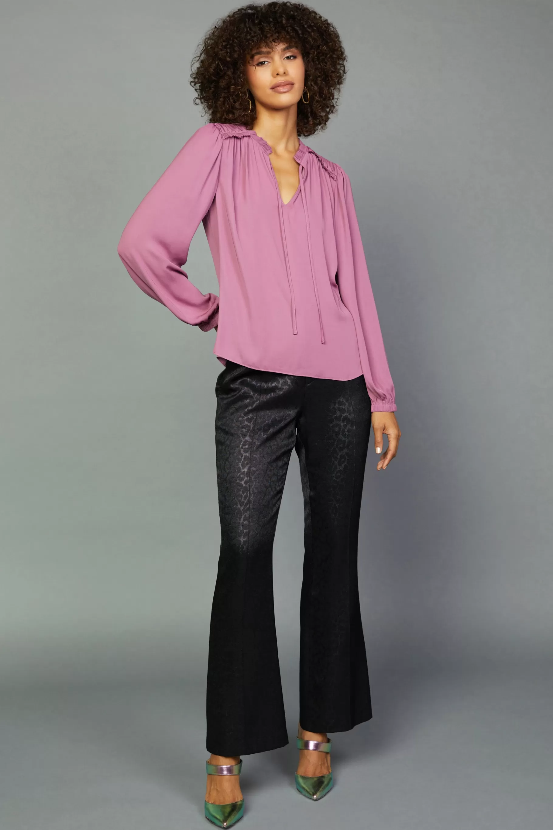 Current Air Long Sleeve Tops>Split Neck Blouse CHATEAUROSE