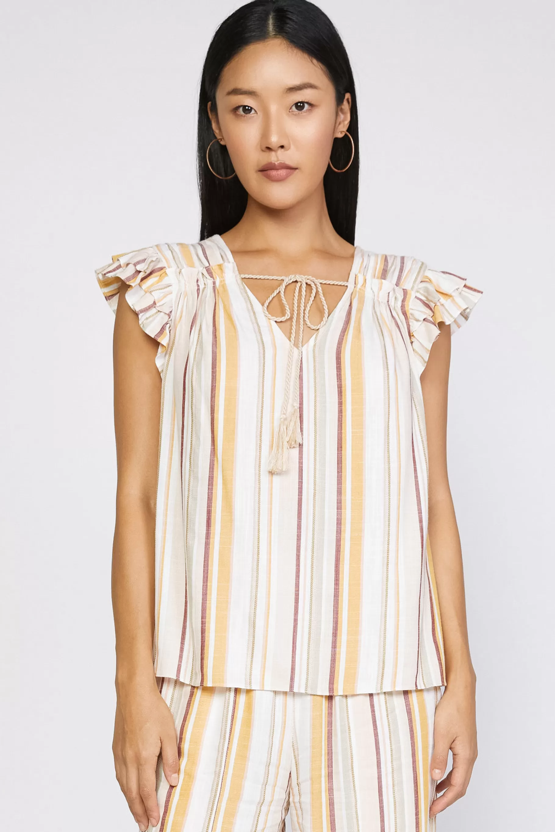 Current Air Sleeveless Tops>Striped Flutter Sleeve Top MULTISTRIPE