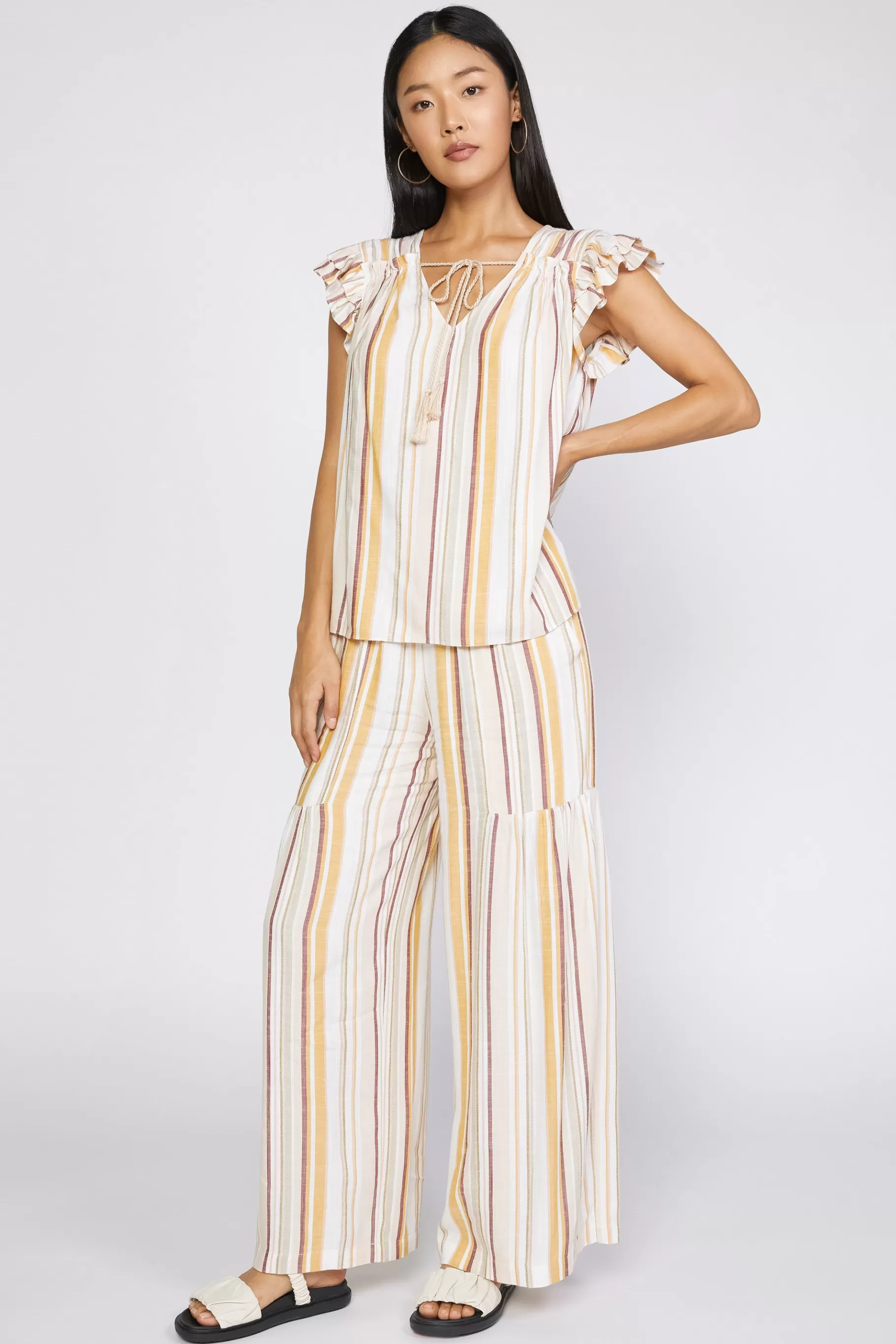 Current Air Sleeveless Tops>Striped Flutter Sleeve Top MULTISTRIPE