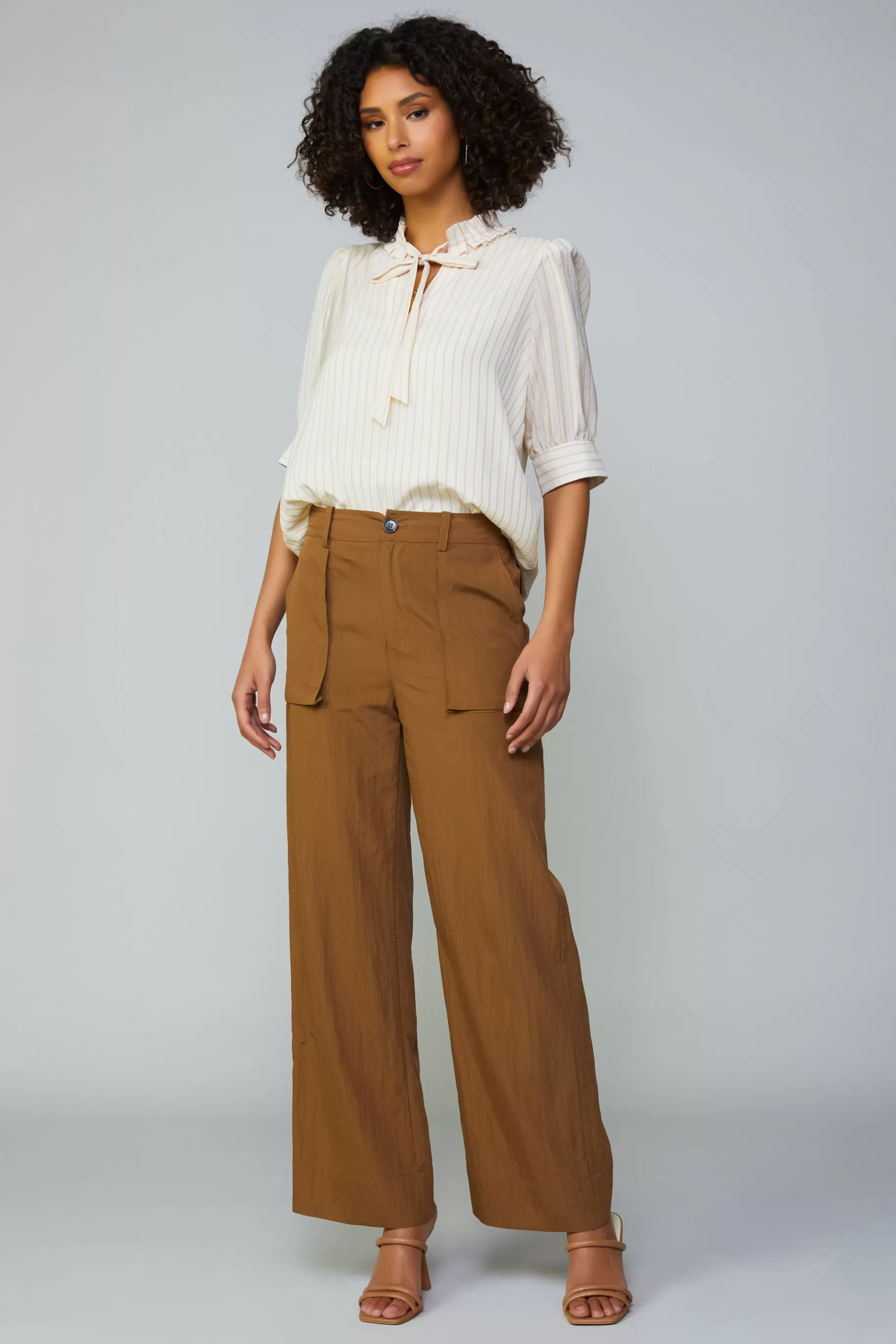 Current Air Short Sleeve Tops>Striped Structured Sleeve Blouse NATURALSTRIPE