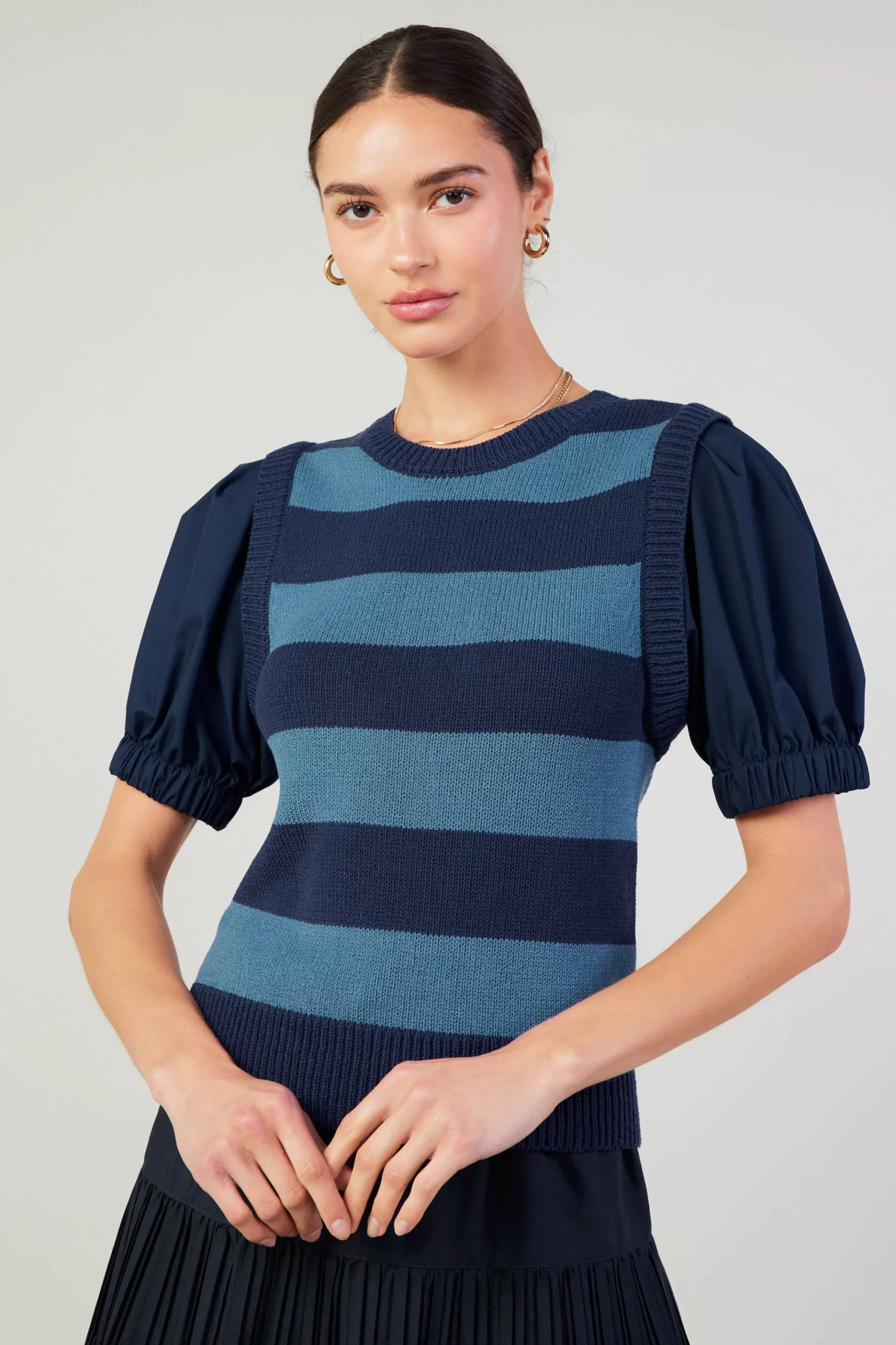 Current Air Knitwear | Short Sleeve Tops>Striped Sweater Top NAVY