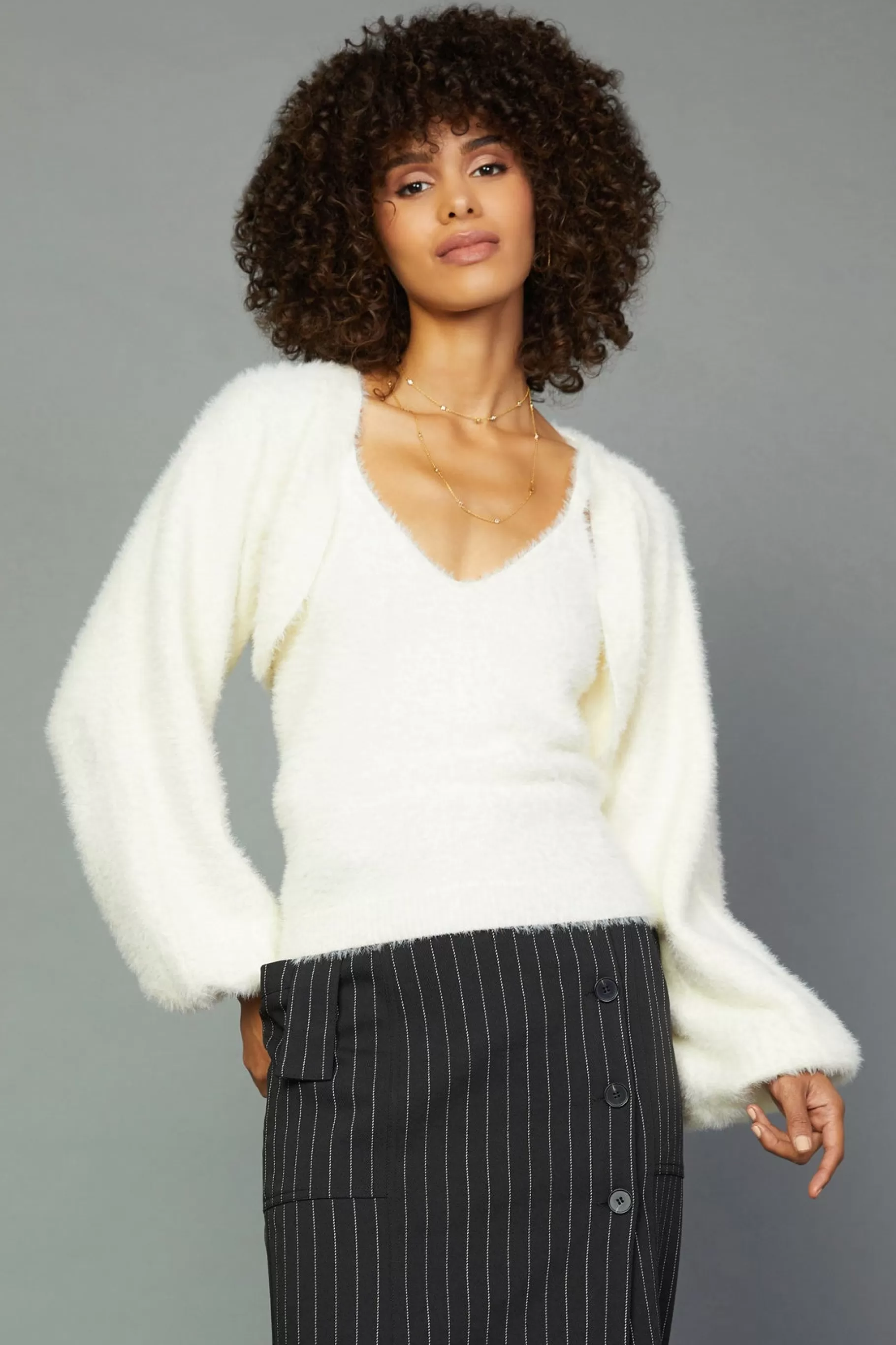 Current Air Knitwear | Coats & Jackets>Sweater Shrug Cami Set CREAM