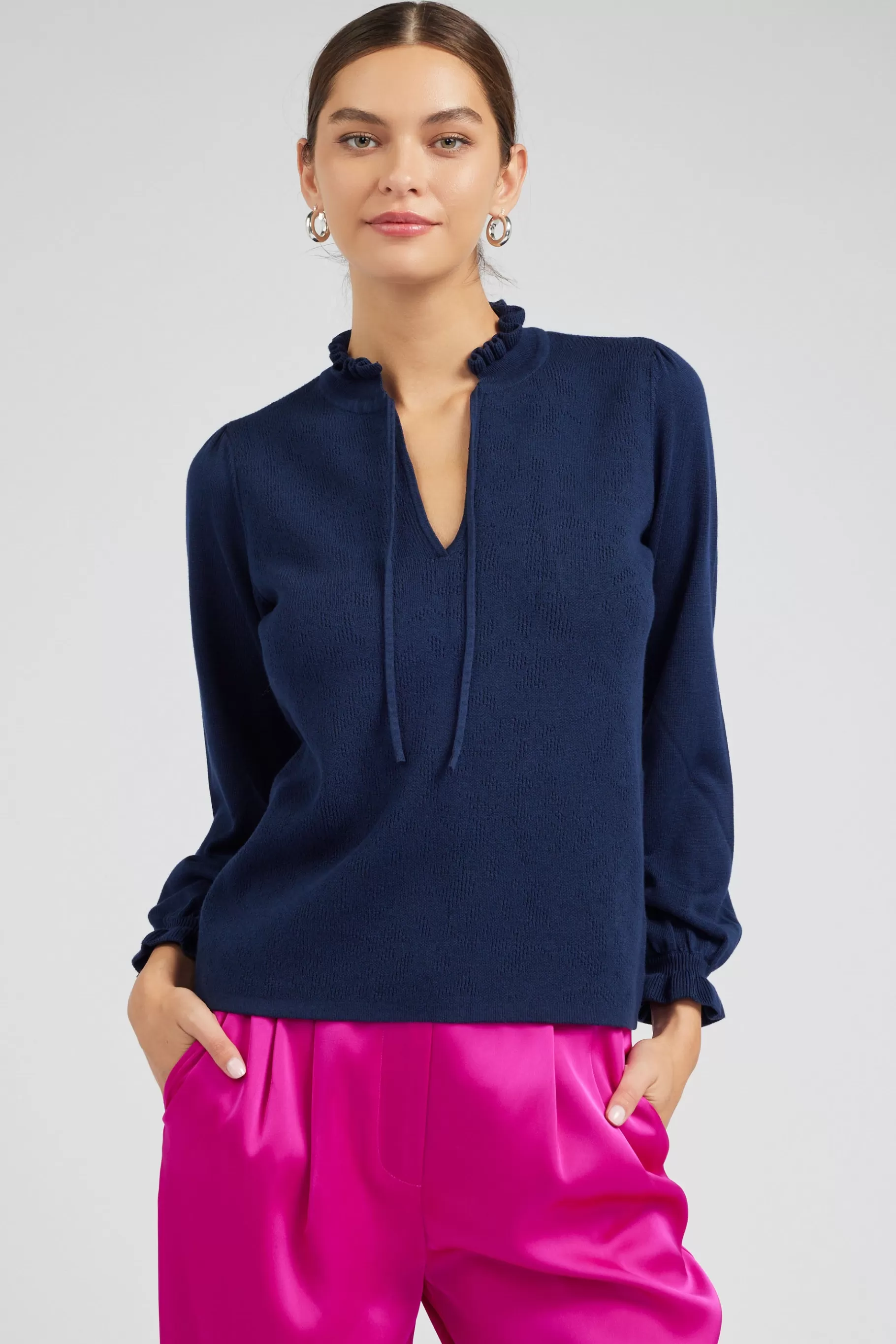 Current Air Knitwear | Long Sleeve Tops>Sweater Style Blouse NAVY