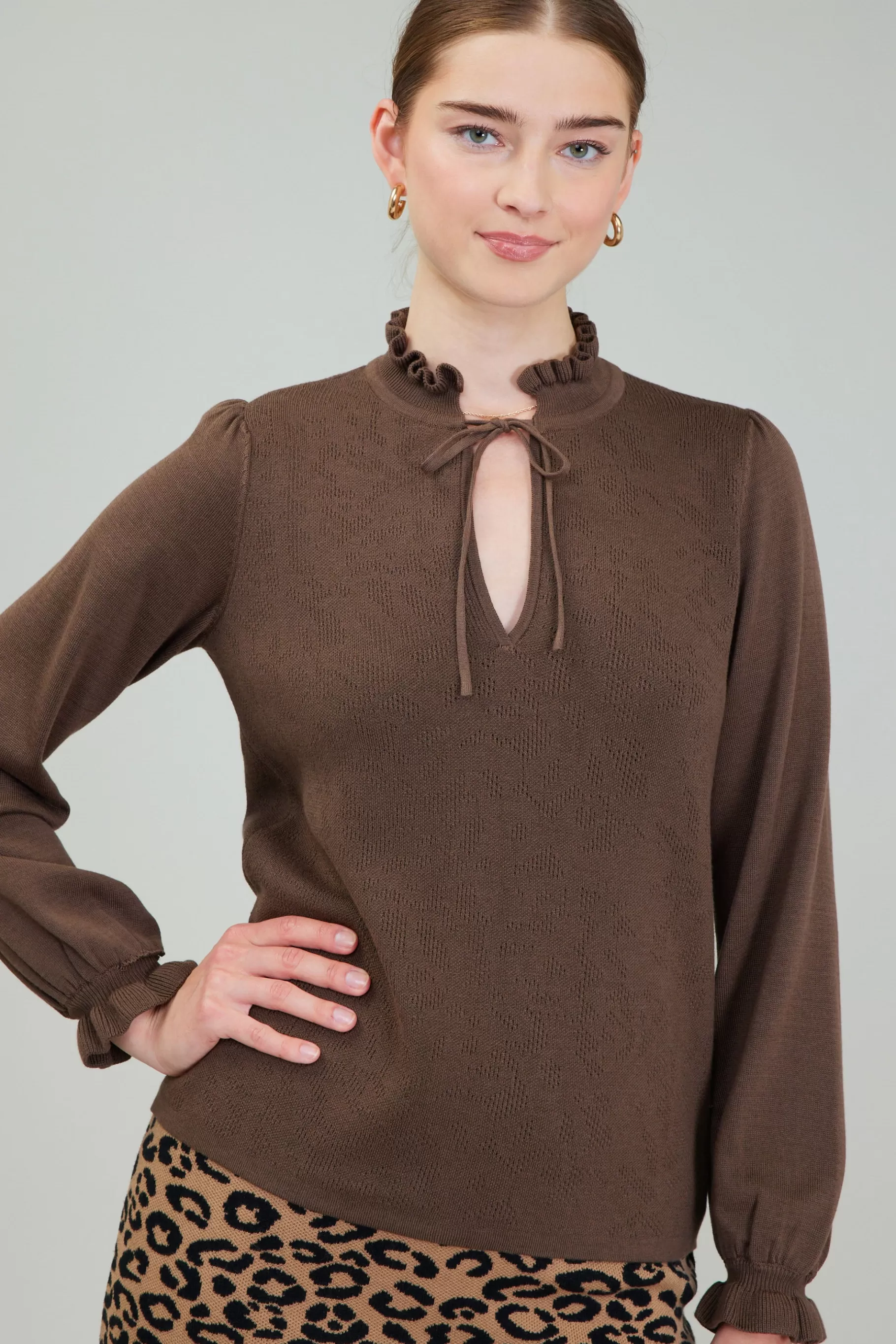 Current Air Knitwear | Long Sleeve Tops>Sweater Style Blouse BROWN