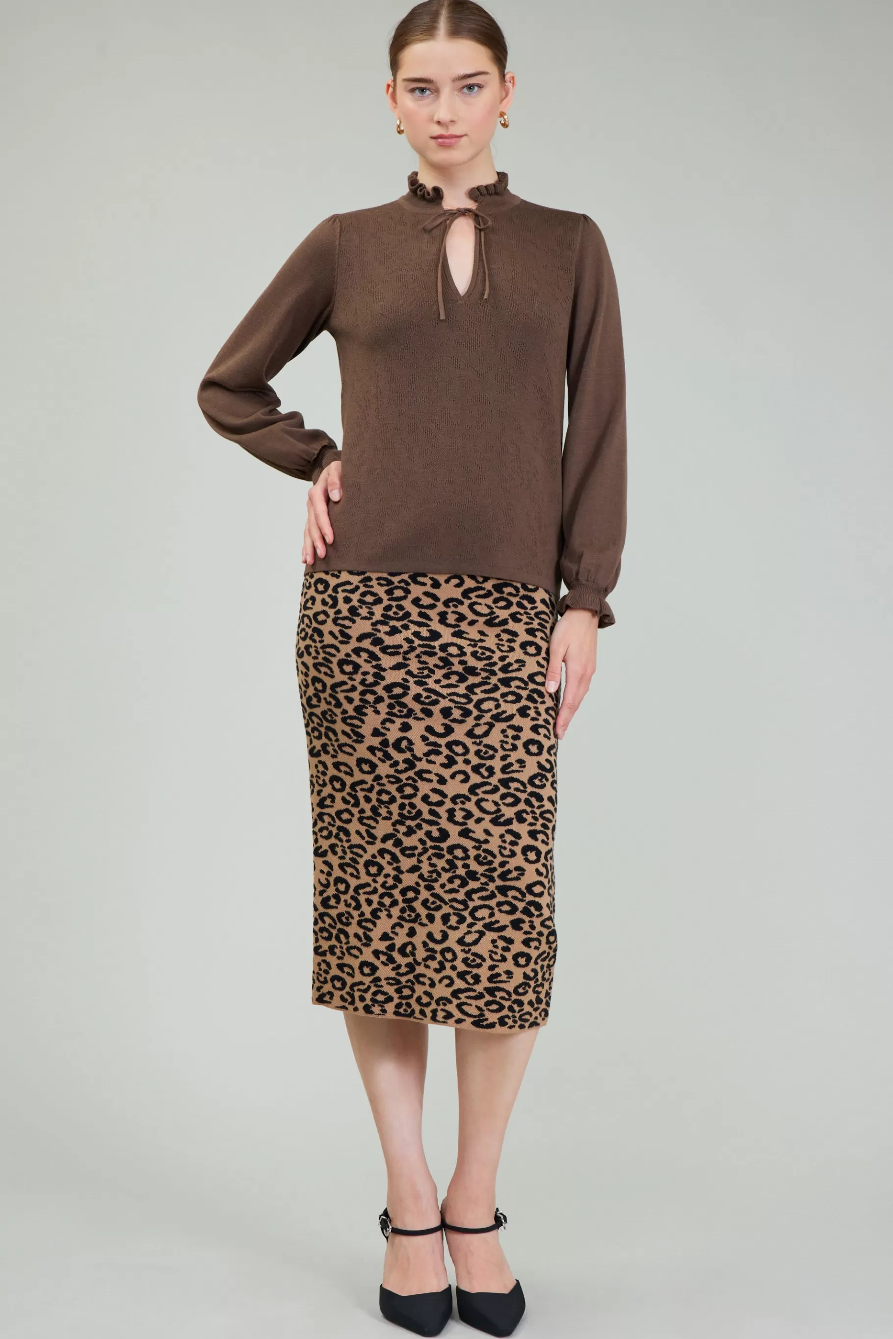 Current Air Knitwear | Long Sleeve Tops>Sweater Style Blouse BROWN