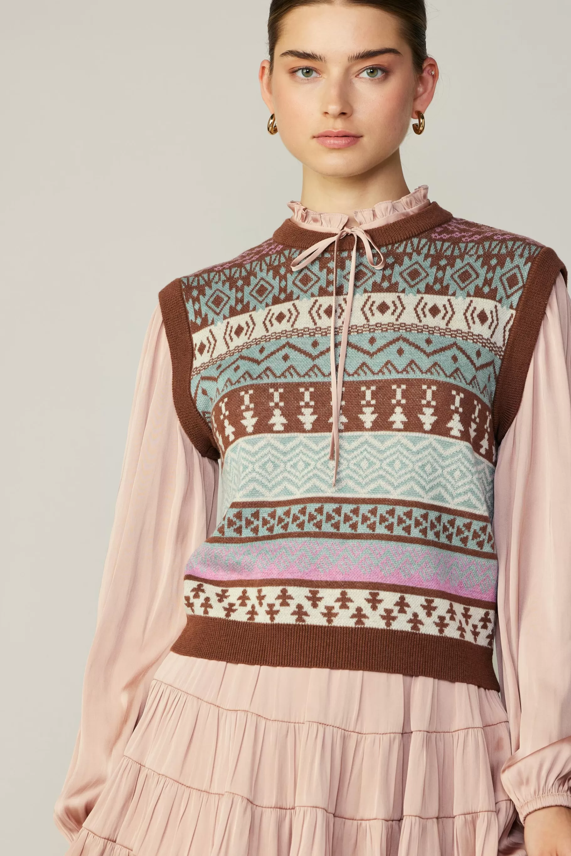 Current Air Long Sleeve Tops | Sweaters>Sweater Vest Blouse FADEDBLUSHMLT