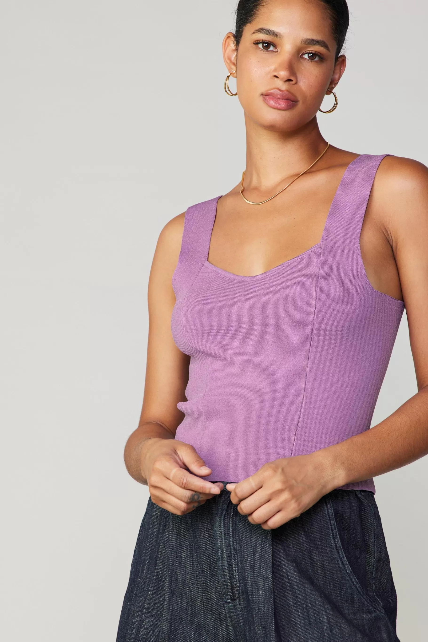 Current Air Knitwear | Sleeveless Tops>Sweetheart Knit Tank Top LILAC