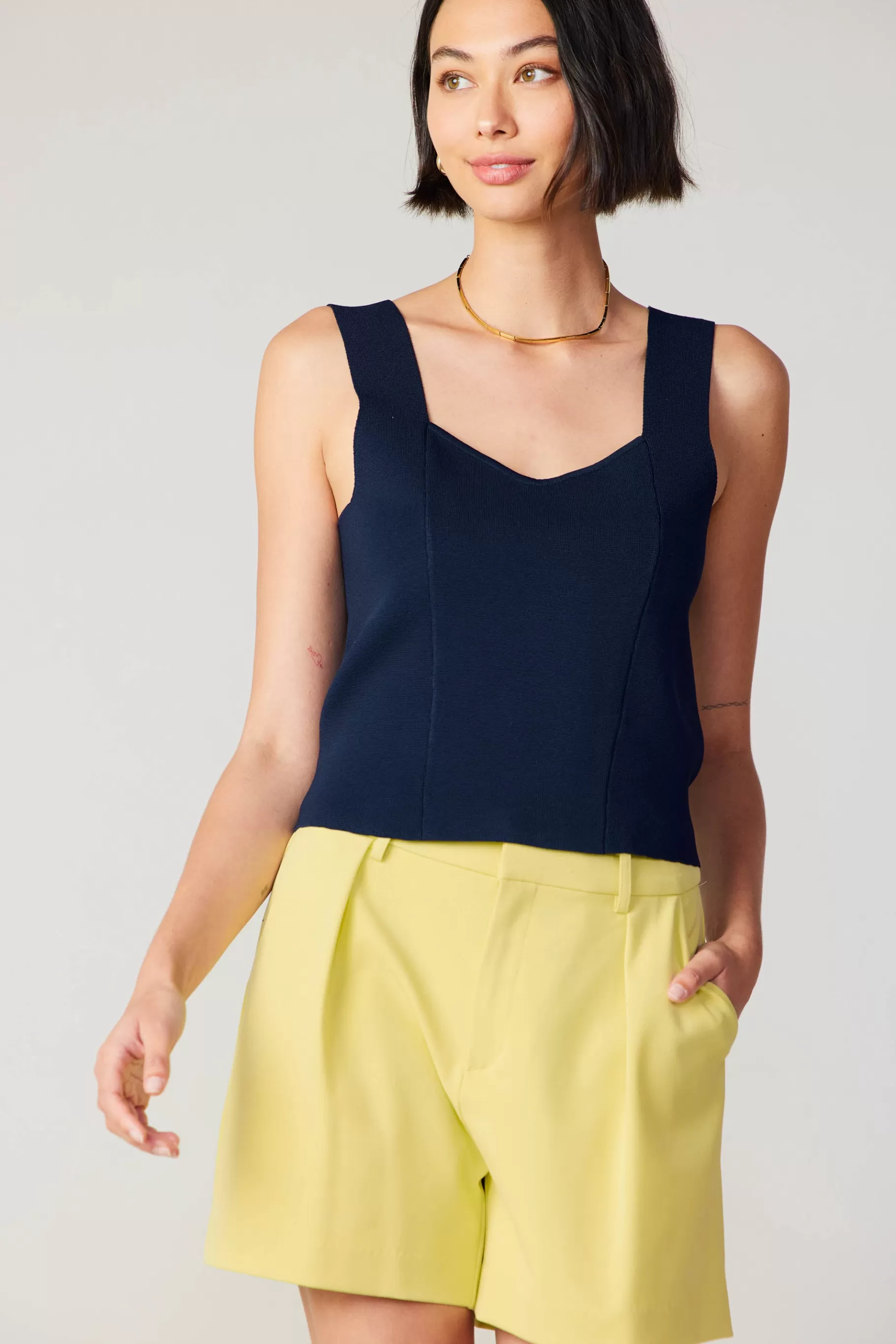 Current Air Knitwear | Sleeveless Tops>Sweetheart Knit Tank Top NAVY