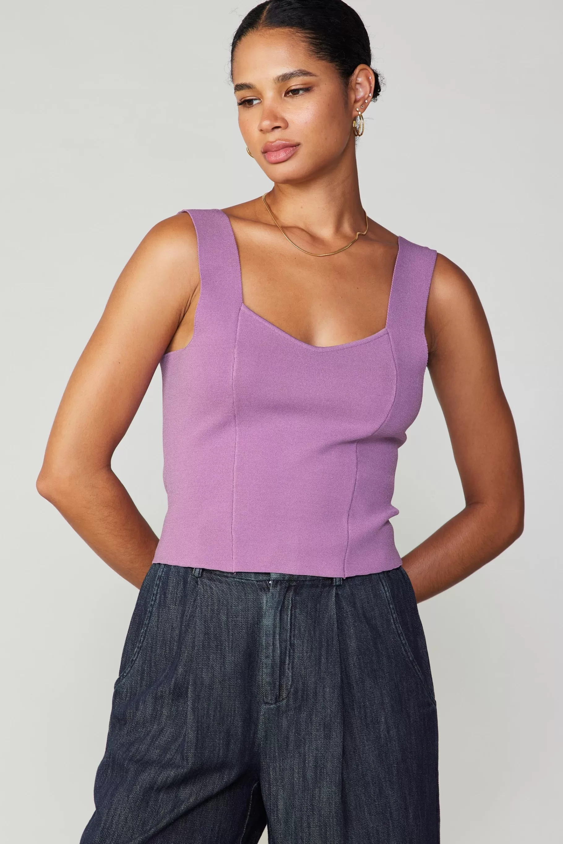 Current Air Knitwear | Sleeveless Tops>Sweetheart Knit Tank Top LILAC
