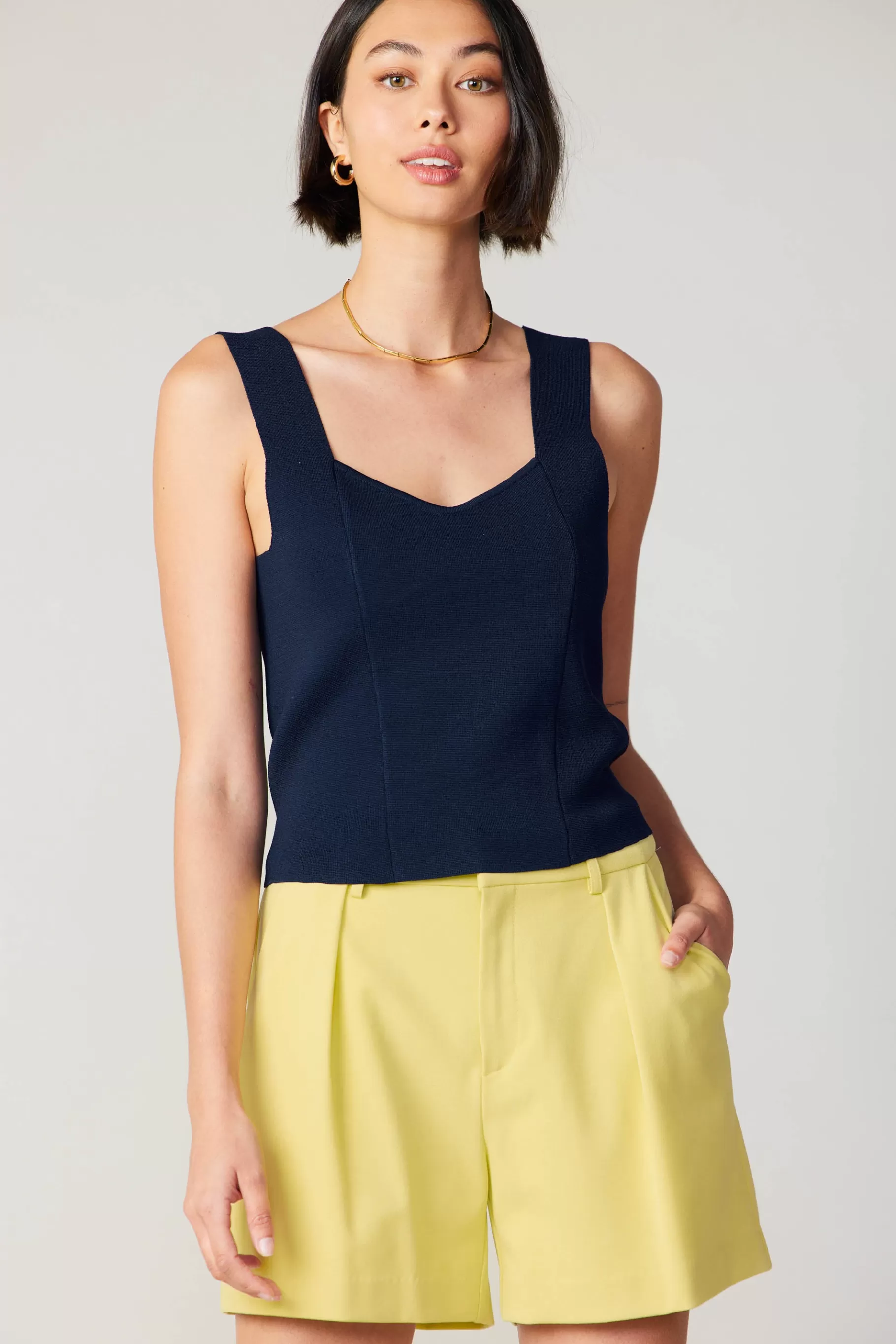 Current Air Knitwear | Sleeveless Tops>Sweetheart Knit Tank Top NAVY