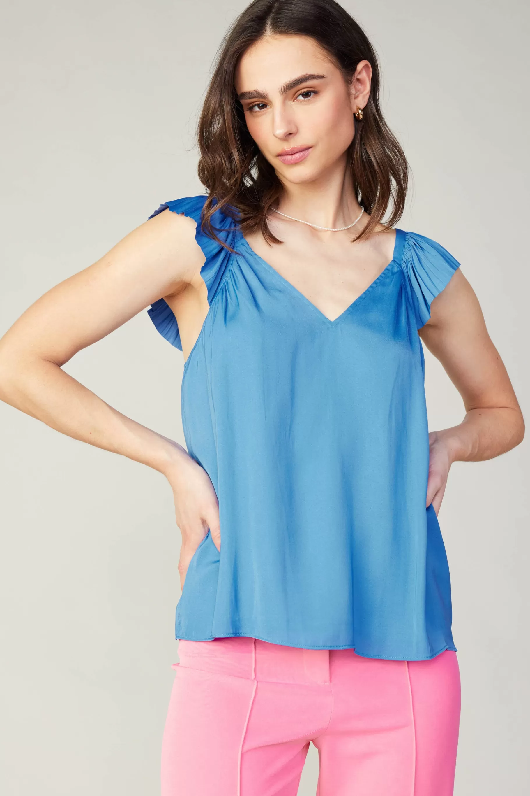 Current Air Sleeveless Tops>Sweetheart Neck Tank Top FADEDBLUE