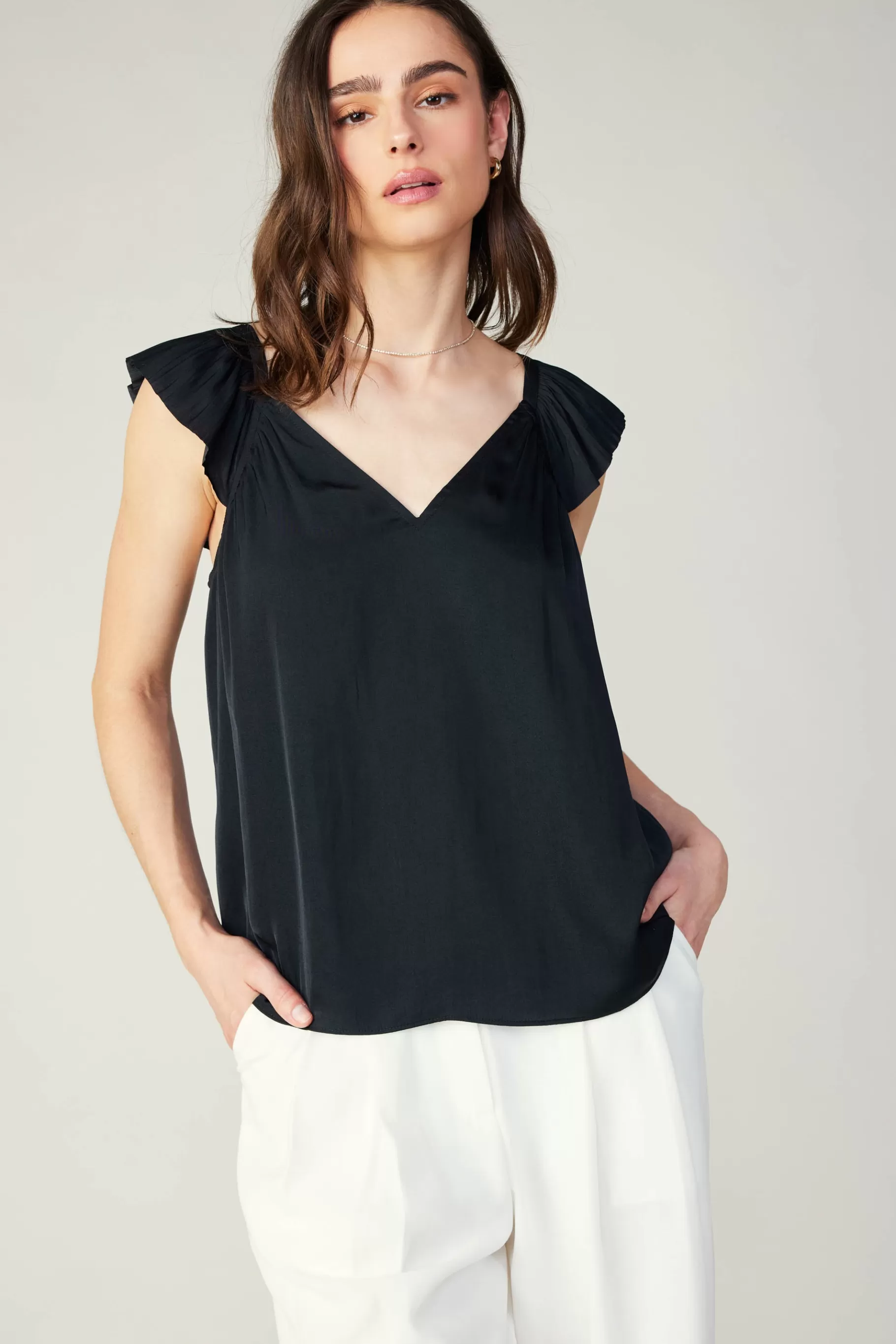Current Air Sleeveless Tops>Sweetheart Neck Tank Top BLACK