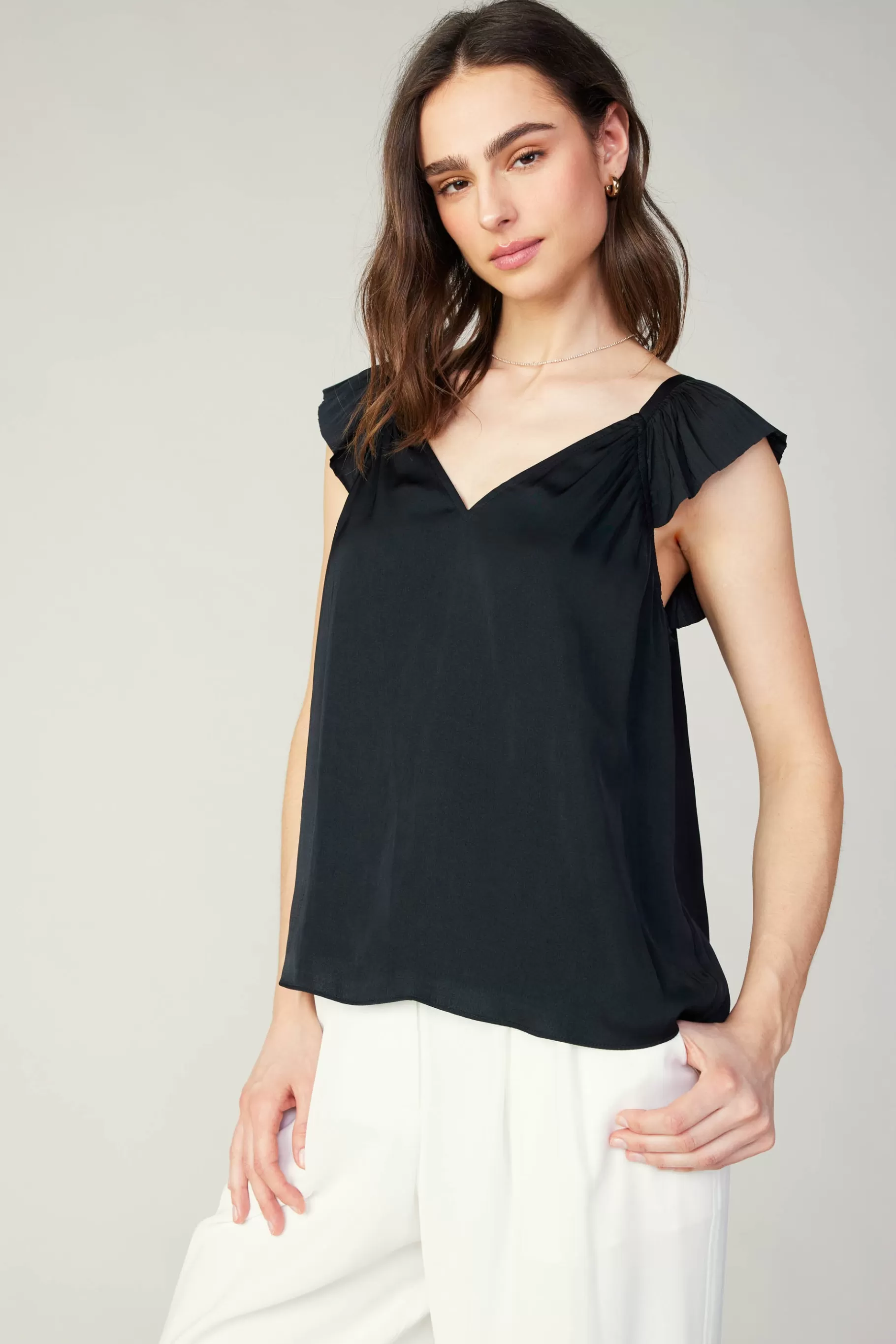 Current Air Sleeveless Tops>Sweetheart Neck Tank Top BLACK