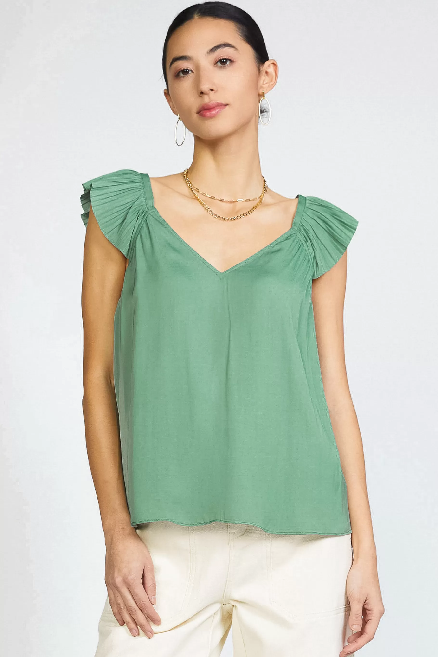 Current Air Sleeveless Tops>Sweetheart Ruffled Top SAGEGREEN