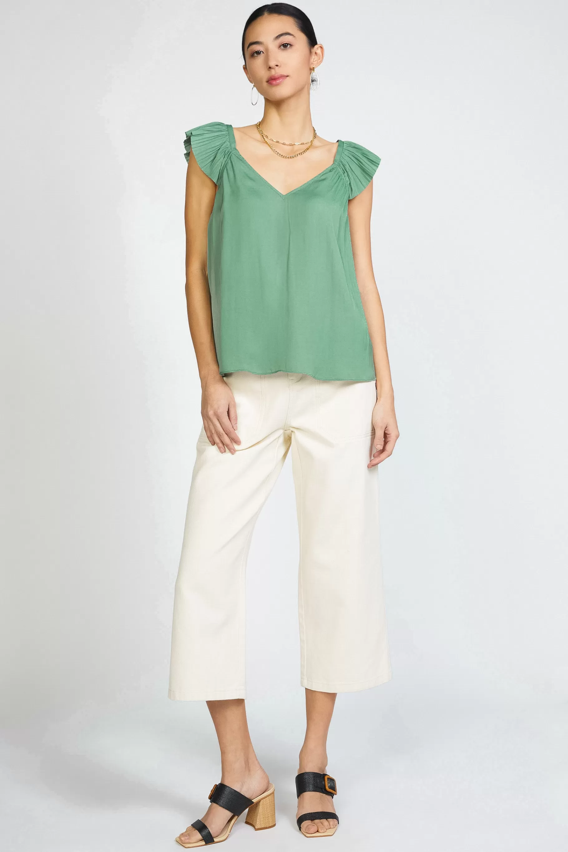 Current Air Sleeveless Tops>Sweetheart Ruffled Top SAGEGREEN